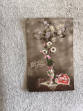 Carte postale Bonne Année fleurs vase colorisées timbre CPA