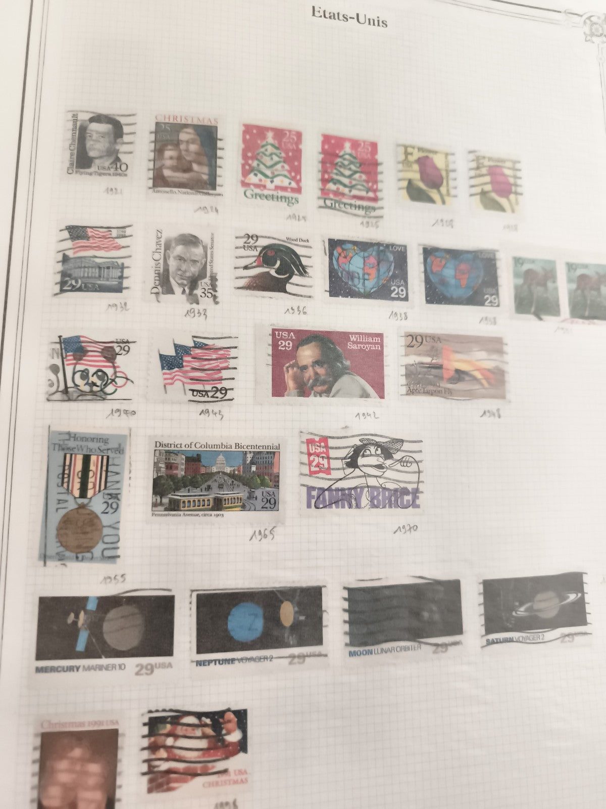 Anciens timbres USA oblitérés – lot philatélie années 80/90, thématiques variées