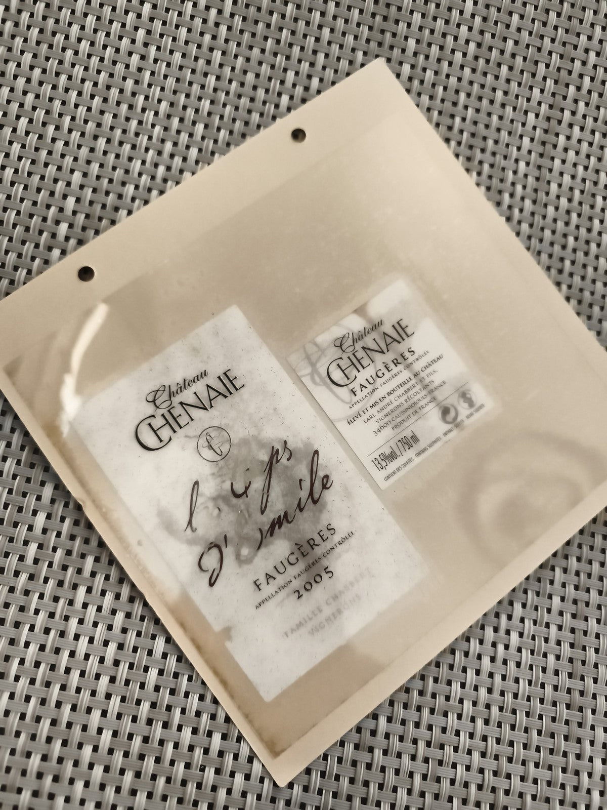 Étiquette vin Château Chênaie Faugères 2005 L'Esprit d'Émile France