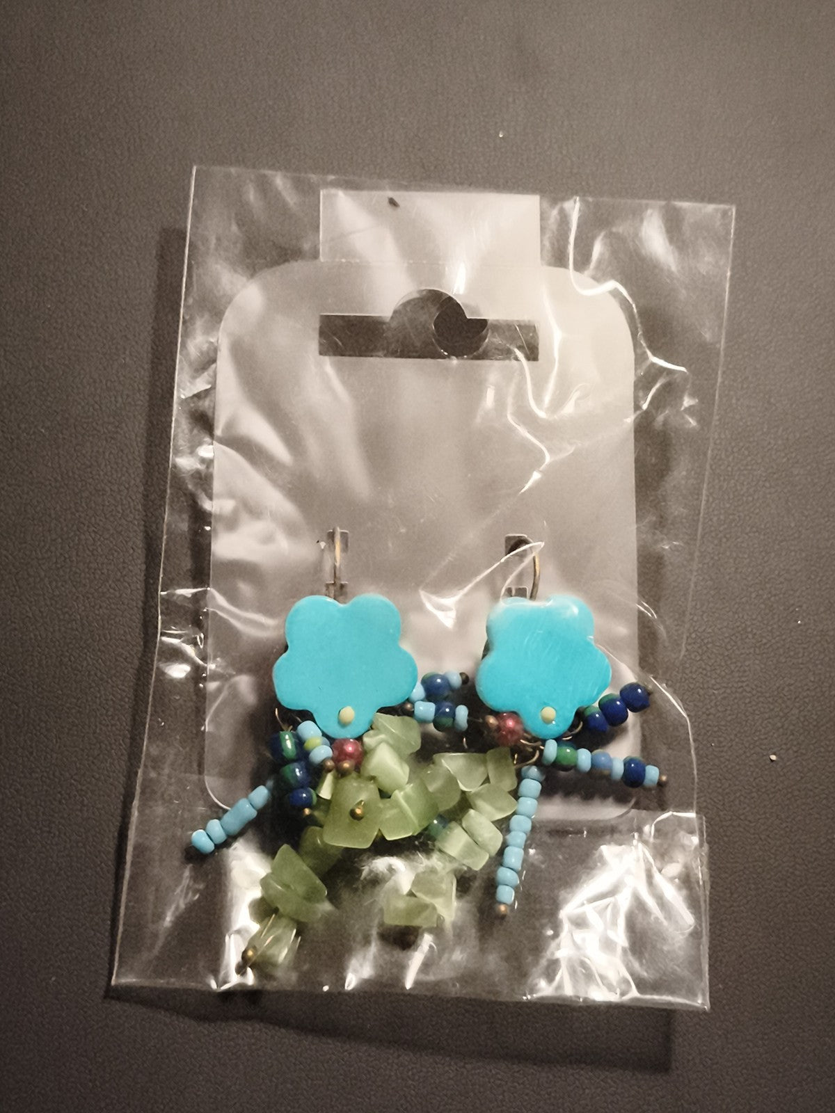Paire boucles d’oreilles vintage fleurs perles turquoise deadstock fantaisie
