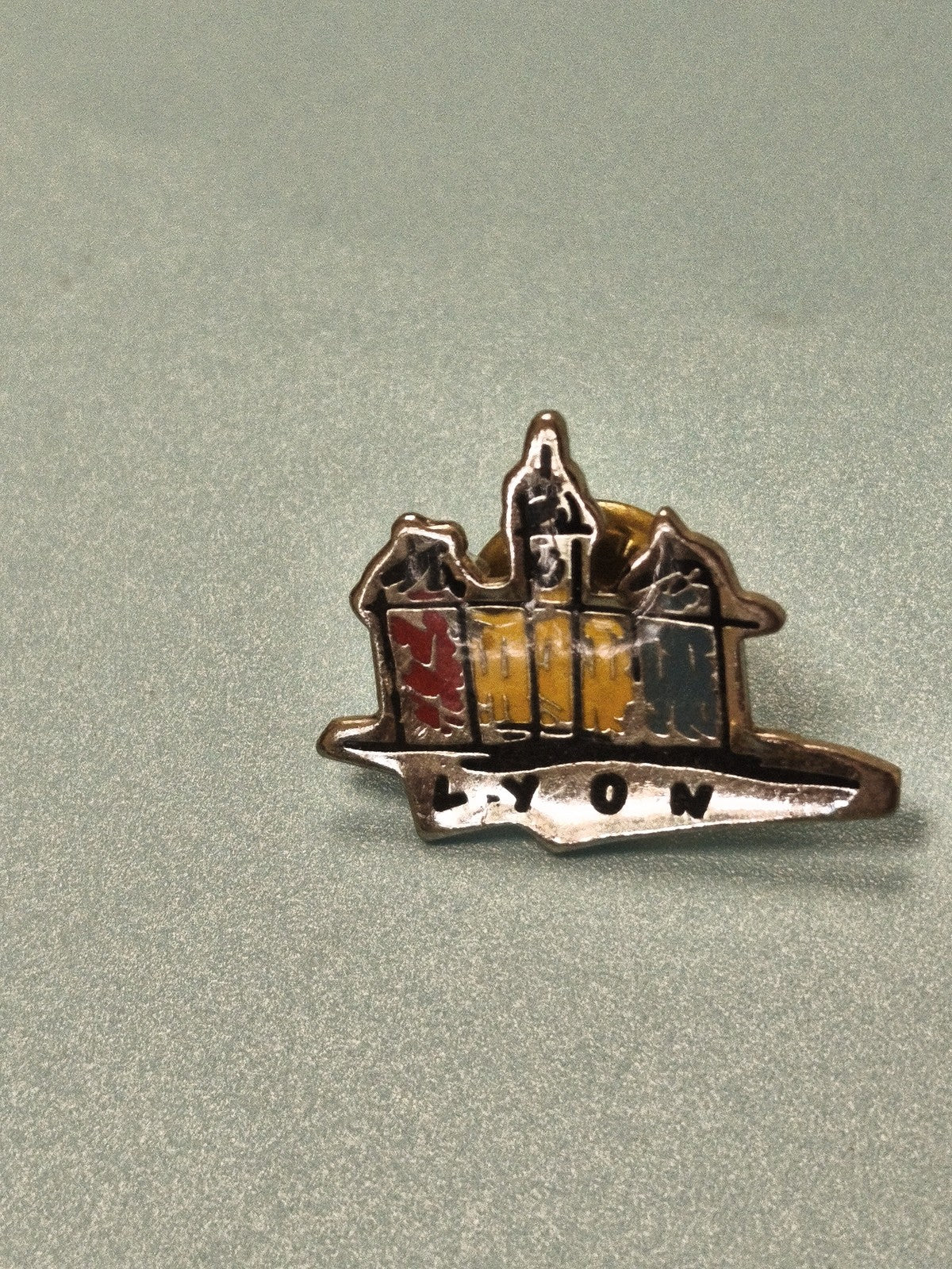 Vintage enamelled Lyon pin, old souvenir, colourful collector's emblem