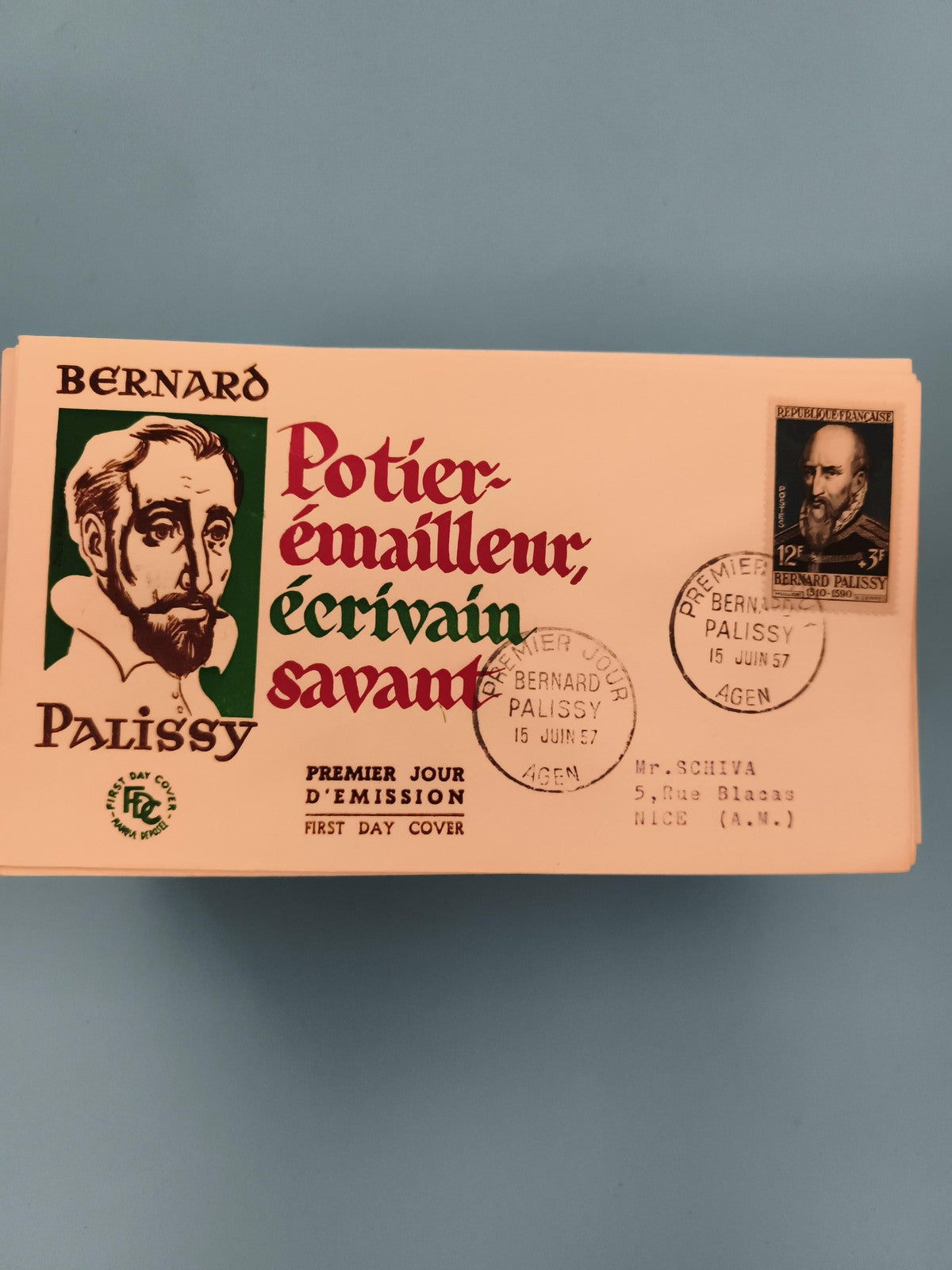 Enveloppe FDC Bernard Palissy 1957 Premier Jour Timbre Agen Philatélie