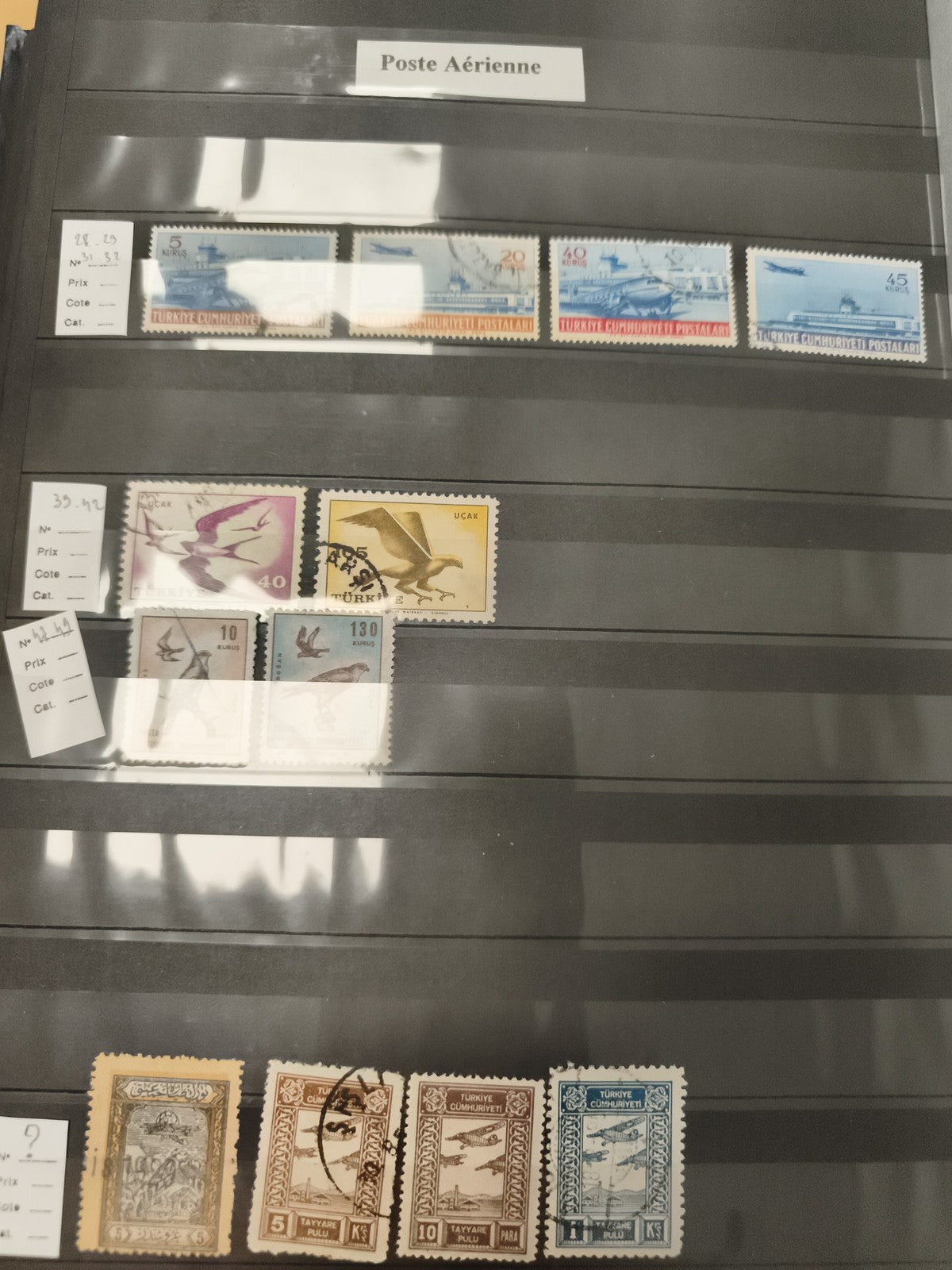 Timbres Poste Aérienne Turquie, lot oiseaux avions, obl. et neufs philatélie