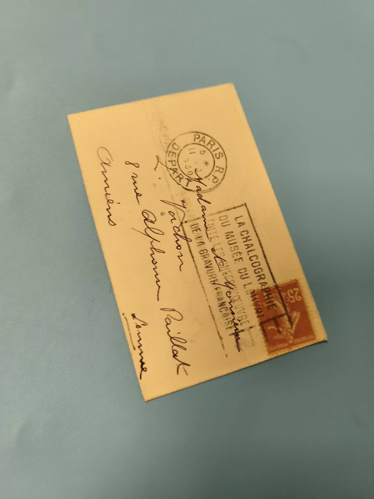 Ancienne enveloppe timbrée oblitérée Paris philatélie collection vintage