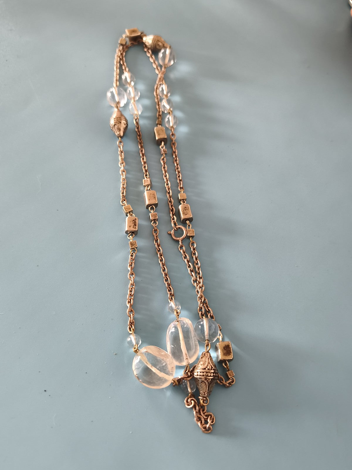 Collier ancien vintage gros maillons métal, bijou rétro pour collection ou déco