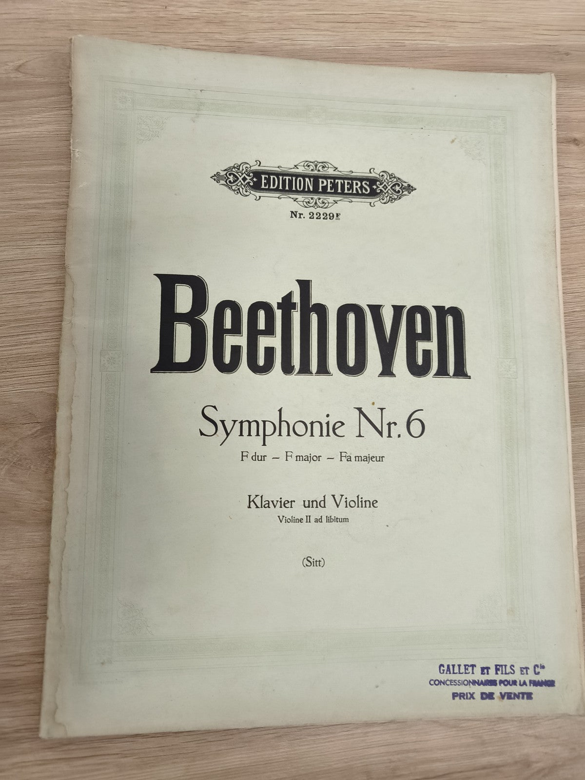 Ancien partitions Beethoven Symphonie 6 violon piano Edition Peters vintage