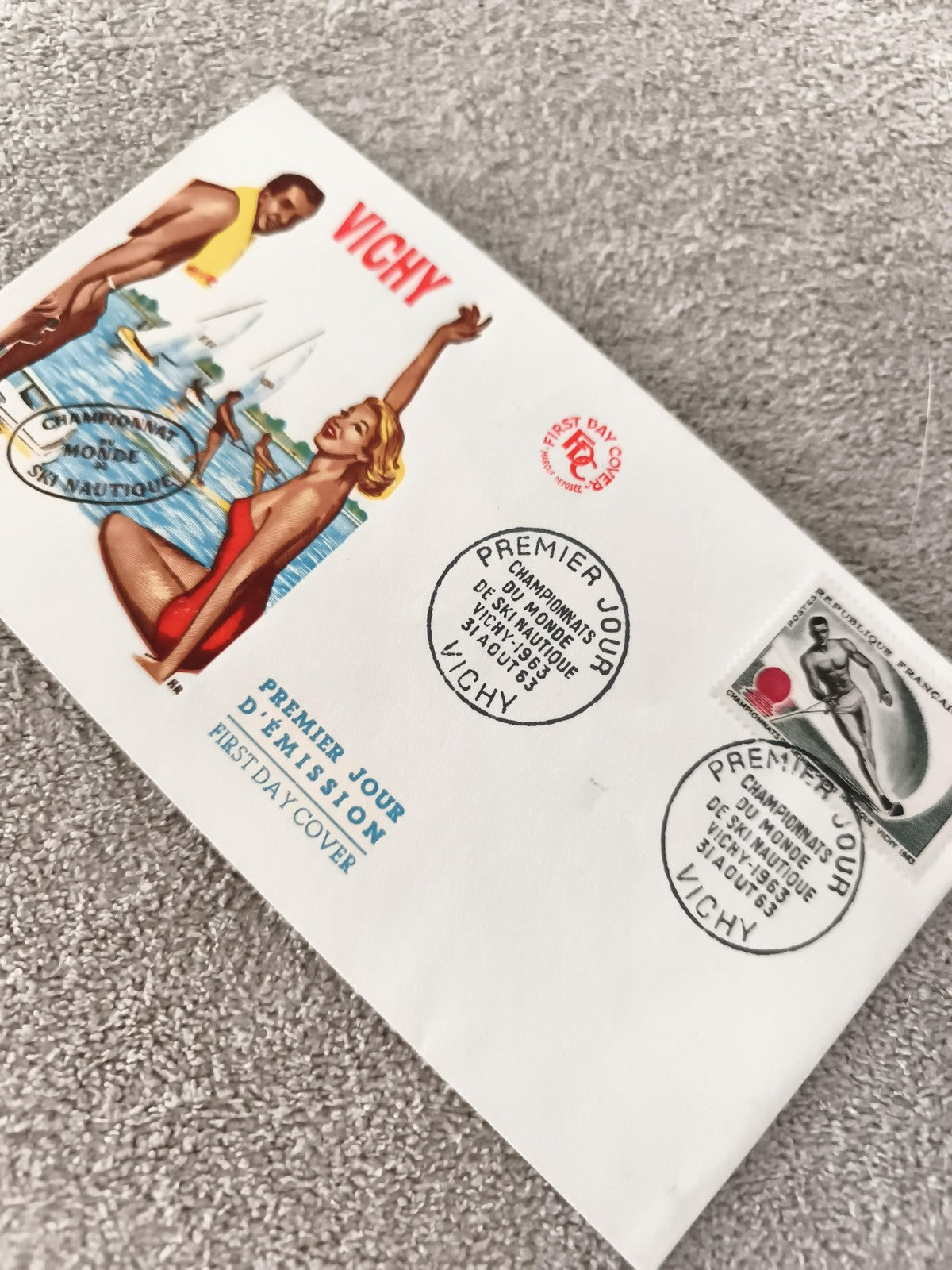 Premier Jour Ski Nautique Vichy 1953 – FDC ancien illustration vintage philatéli