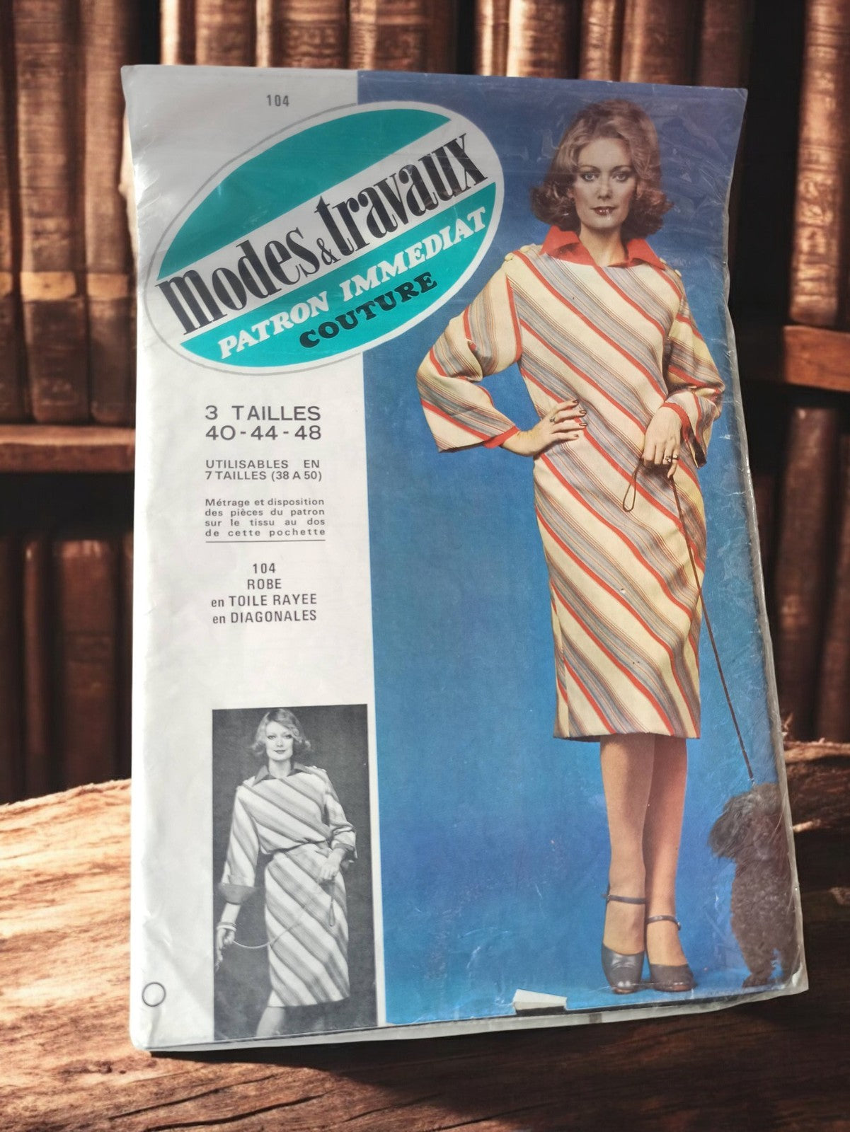 Patron couture vintage Modes & Travaux robe rayée années 70 rétro ancien