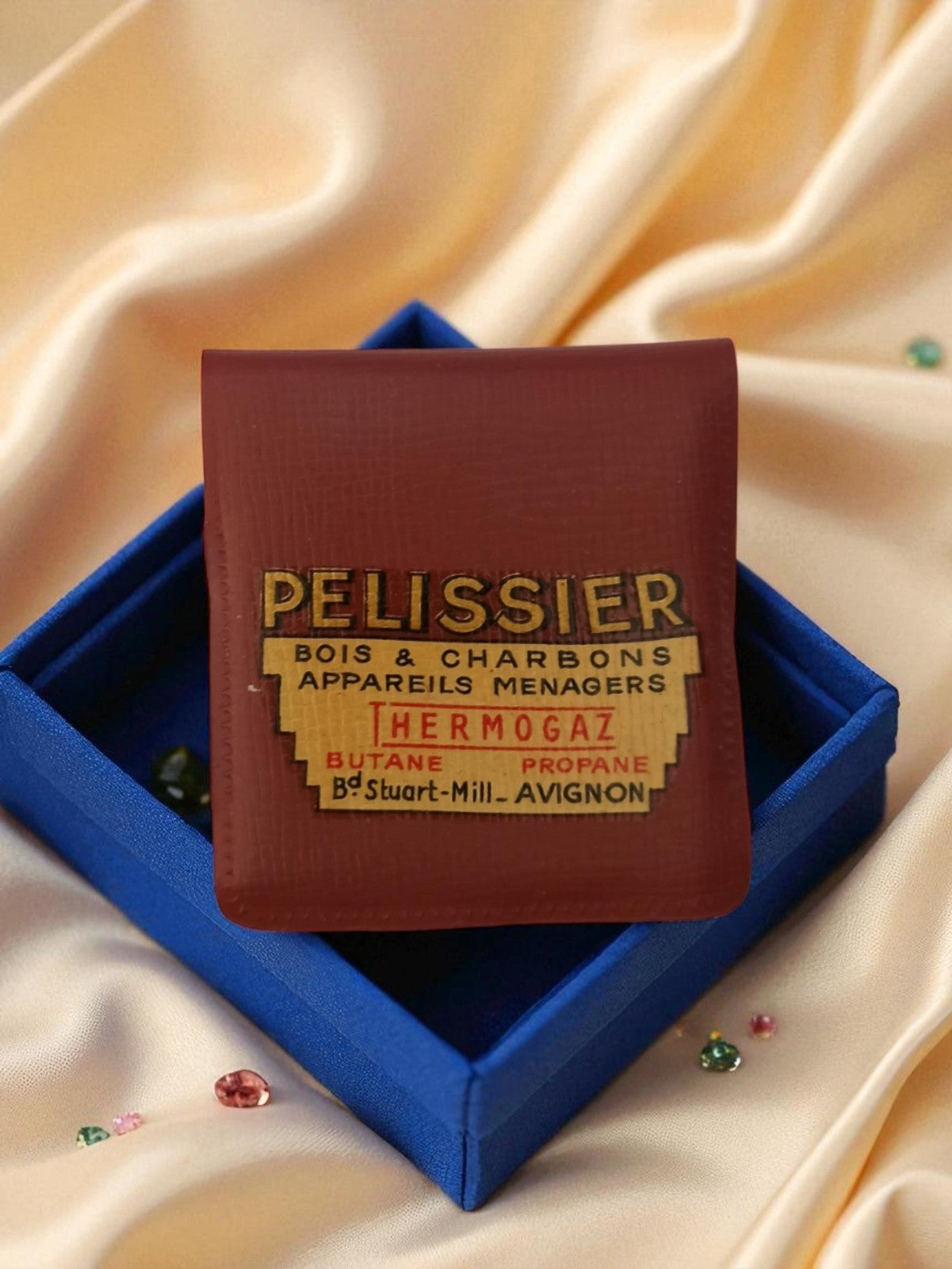 Petite boîte publicitaire ancienne Pelissier bois & charbons Thermogaz vintage