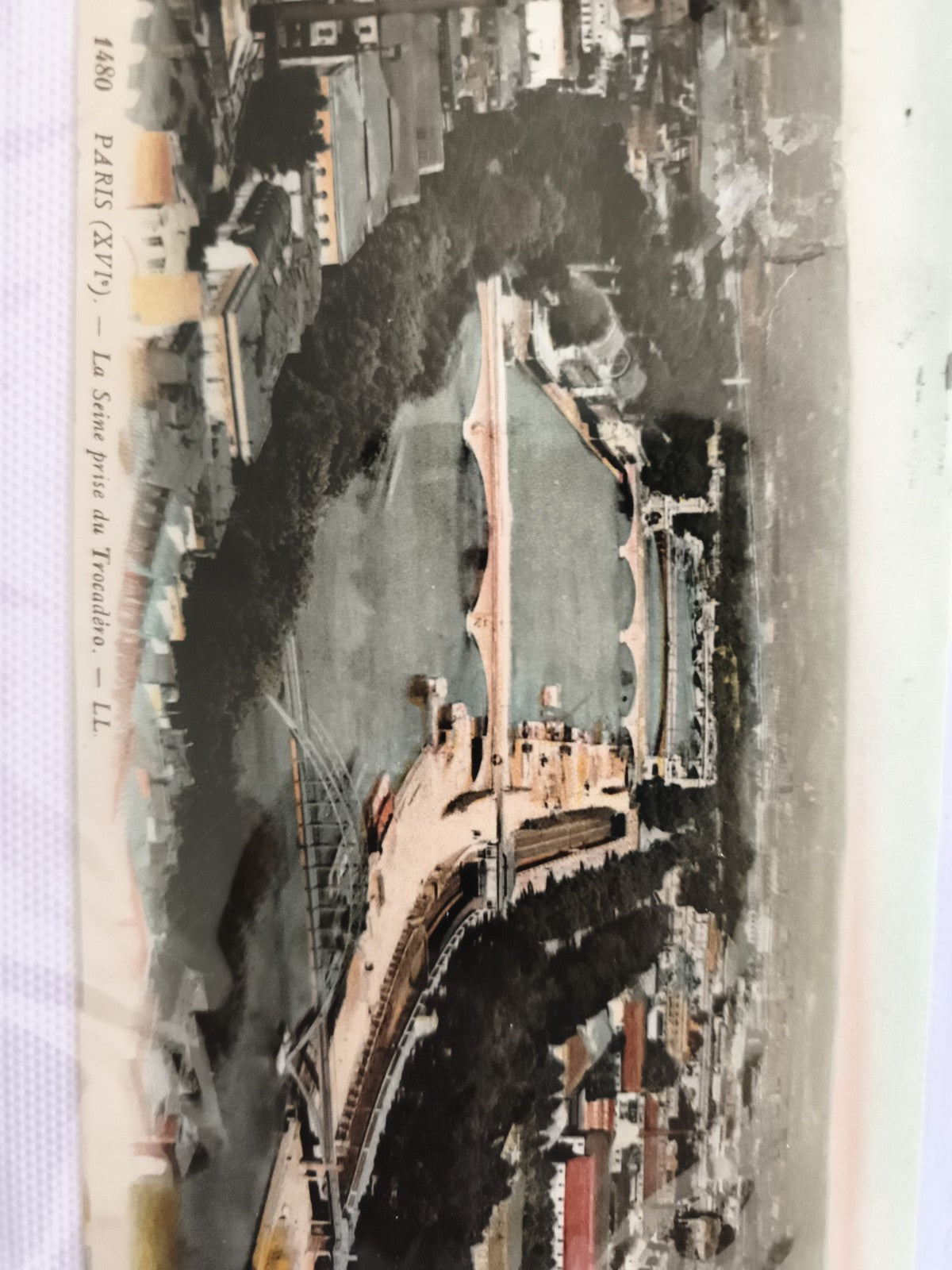 CPA PARIS XVI Trocadéro LL – La Seine vue aérienne colorisée