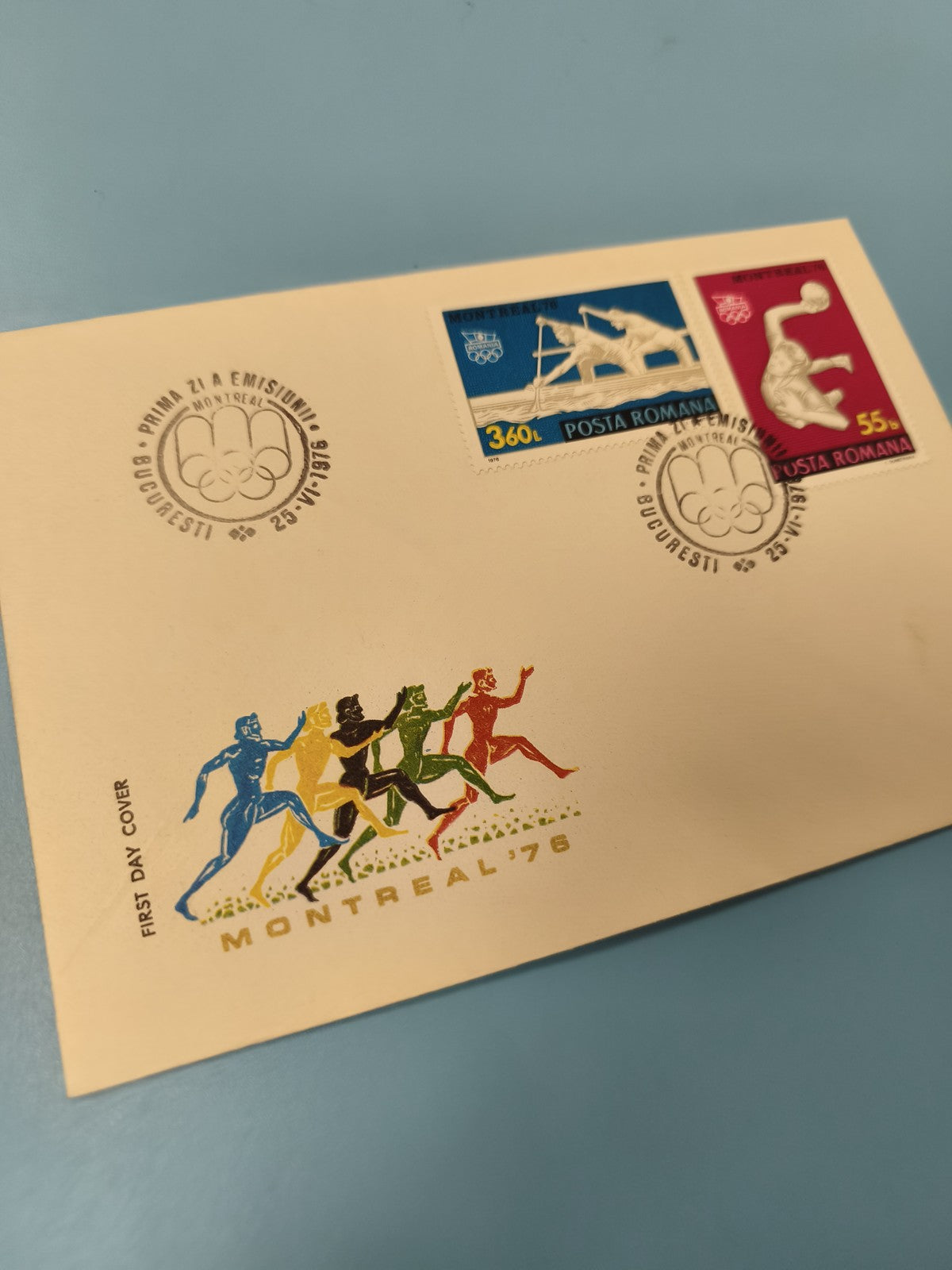 Enveloppe premier jour FDC Montréal 1976 timbres sportifs Roumanie illustrée