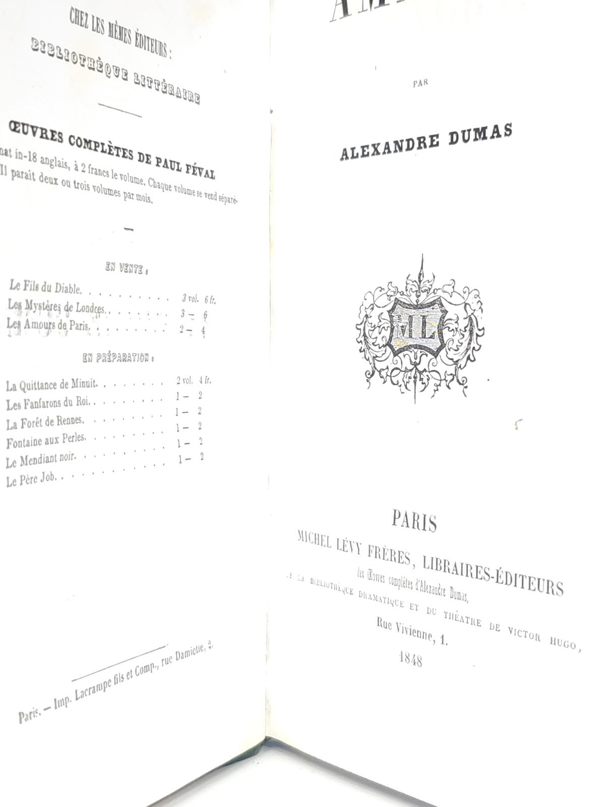 Ancien livre vintage ?uvres complètes Alexandre Dumas collection littérature rar