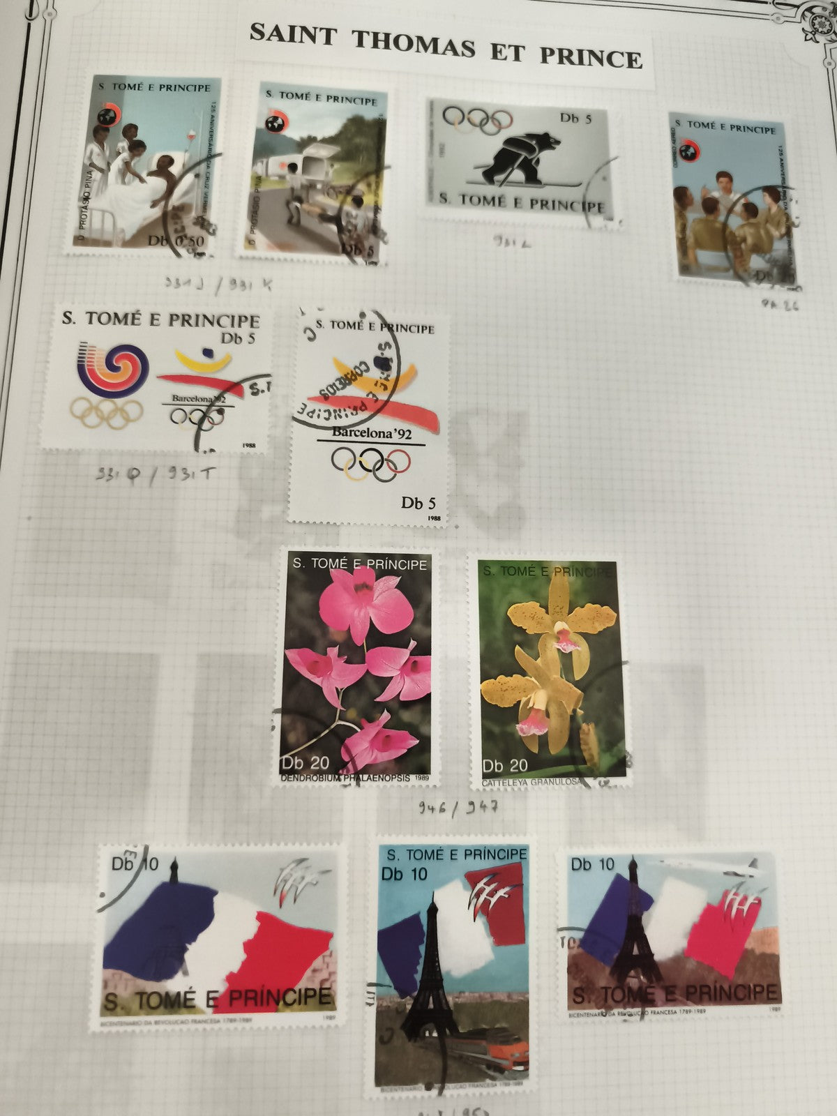 Timbres oblitérés Saint Thomas et Principe Jeux Olympiques Barcelone 92 fleurs T
