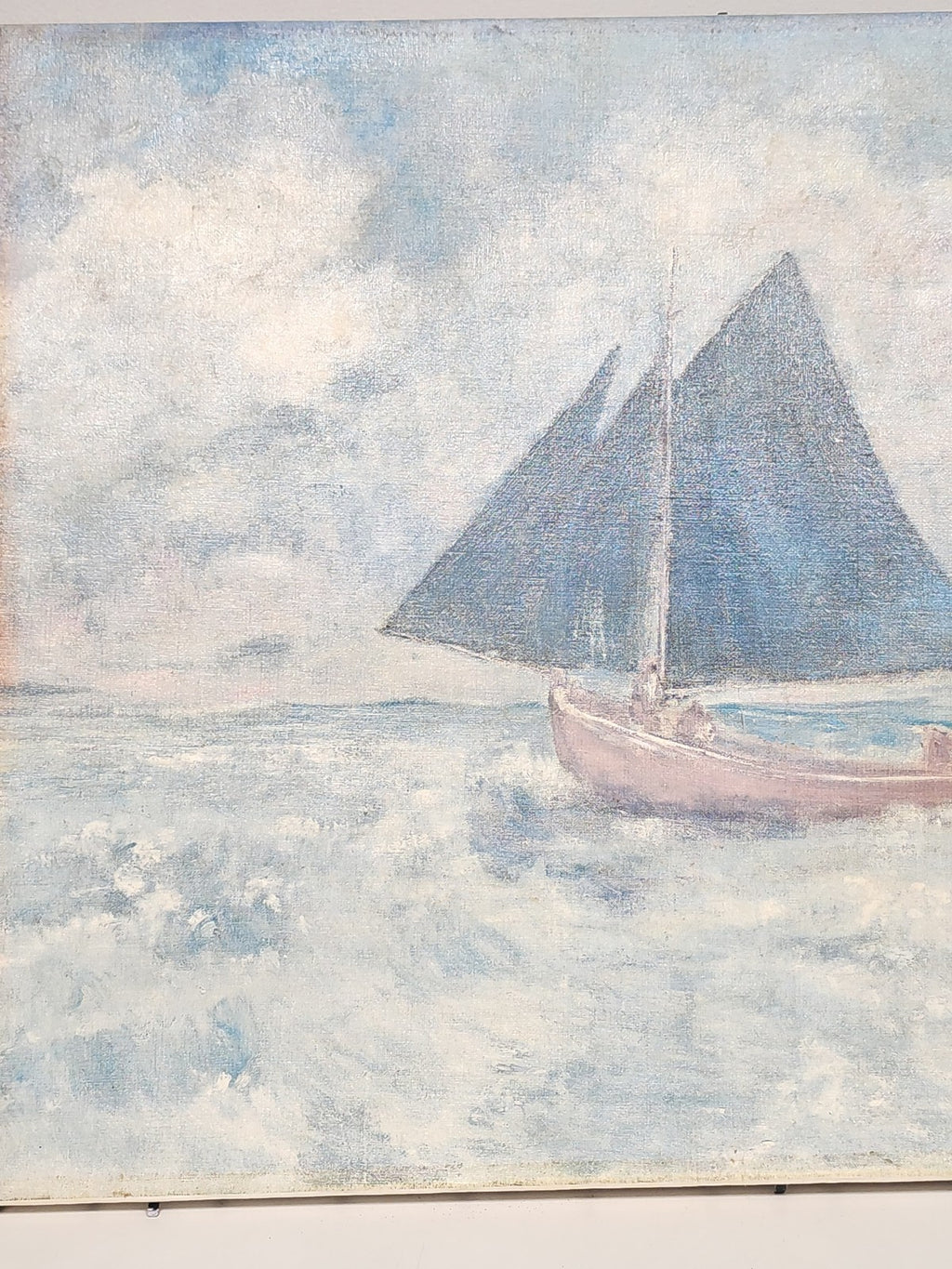 Ancien tableau vintage "Le bateau rouge" reproduction atelier Odilon Redon certi