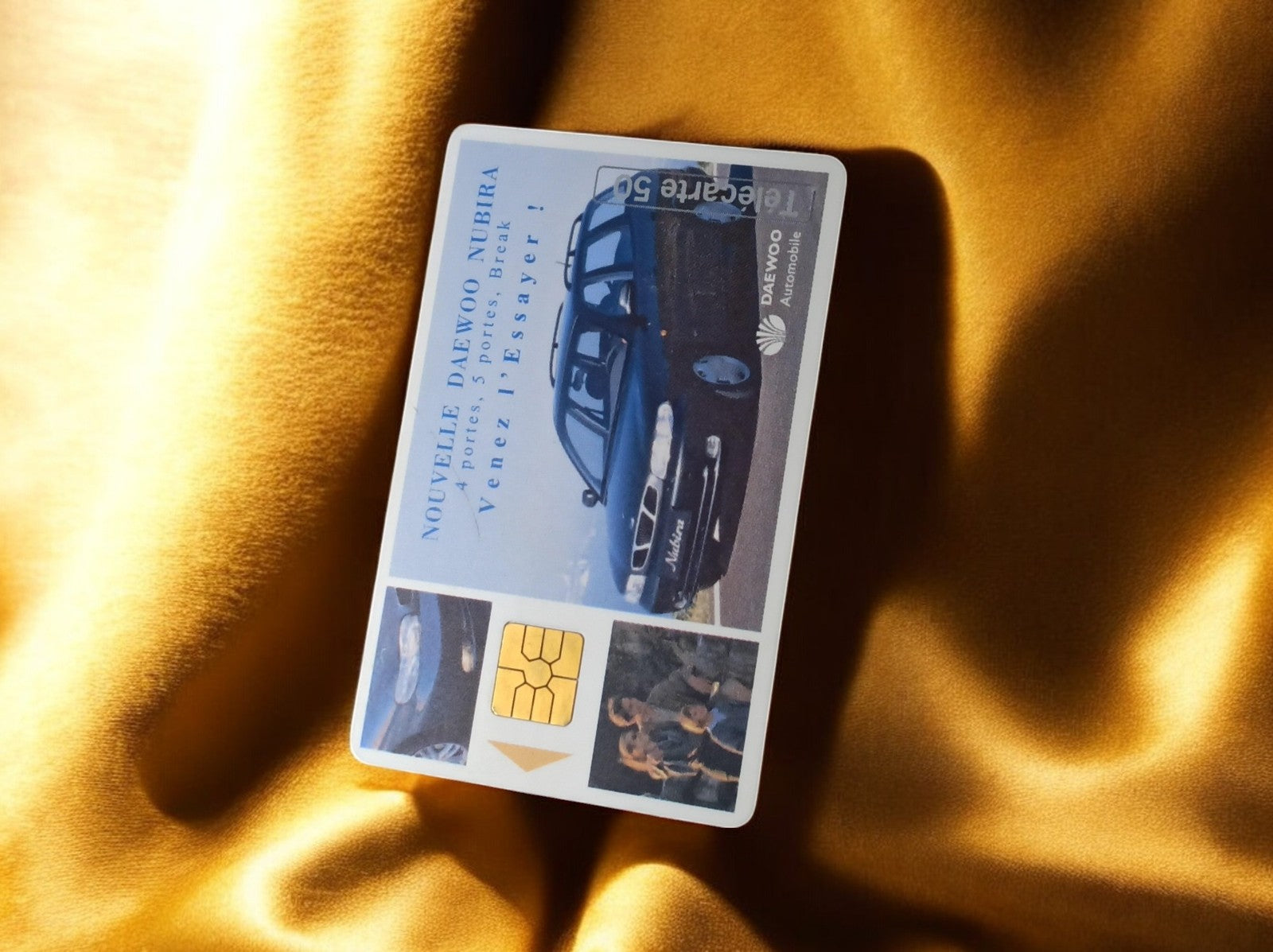 Carte téléphonique vintage Daewoo Nubira puce, publicité automobile rare
