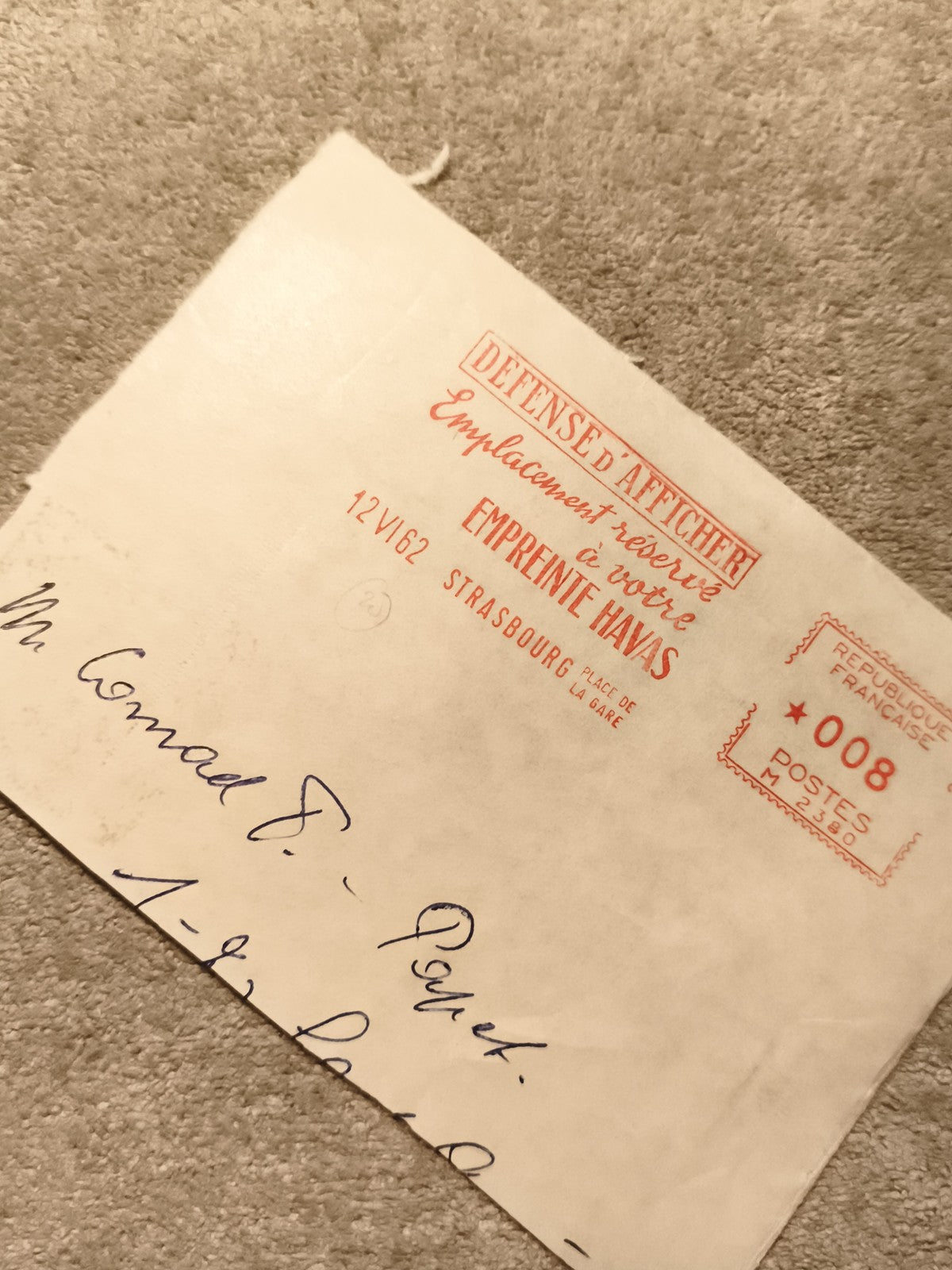 Lettre affranchie France 1962 empreinte Navas Strasbourg philatélie timbre rouge