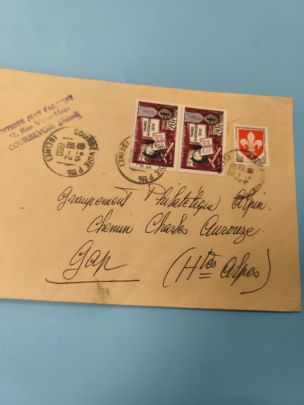 Ancienne enveloppe timbrée oblitérée 1960 philatélie France collection