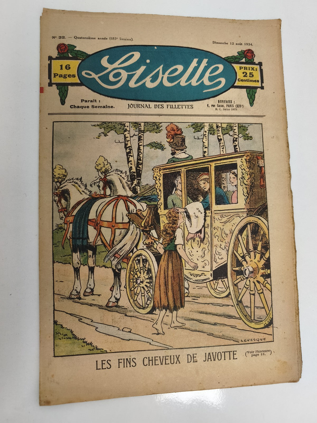 Ancien journal Lisette 1934, illustré, magazine jeunesse, 16 pages