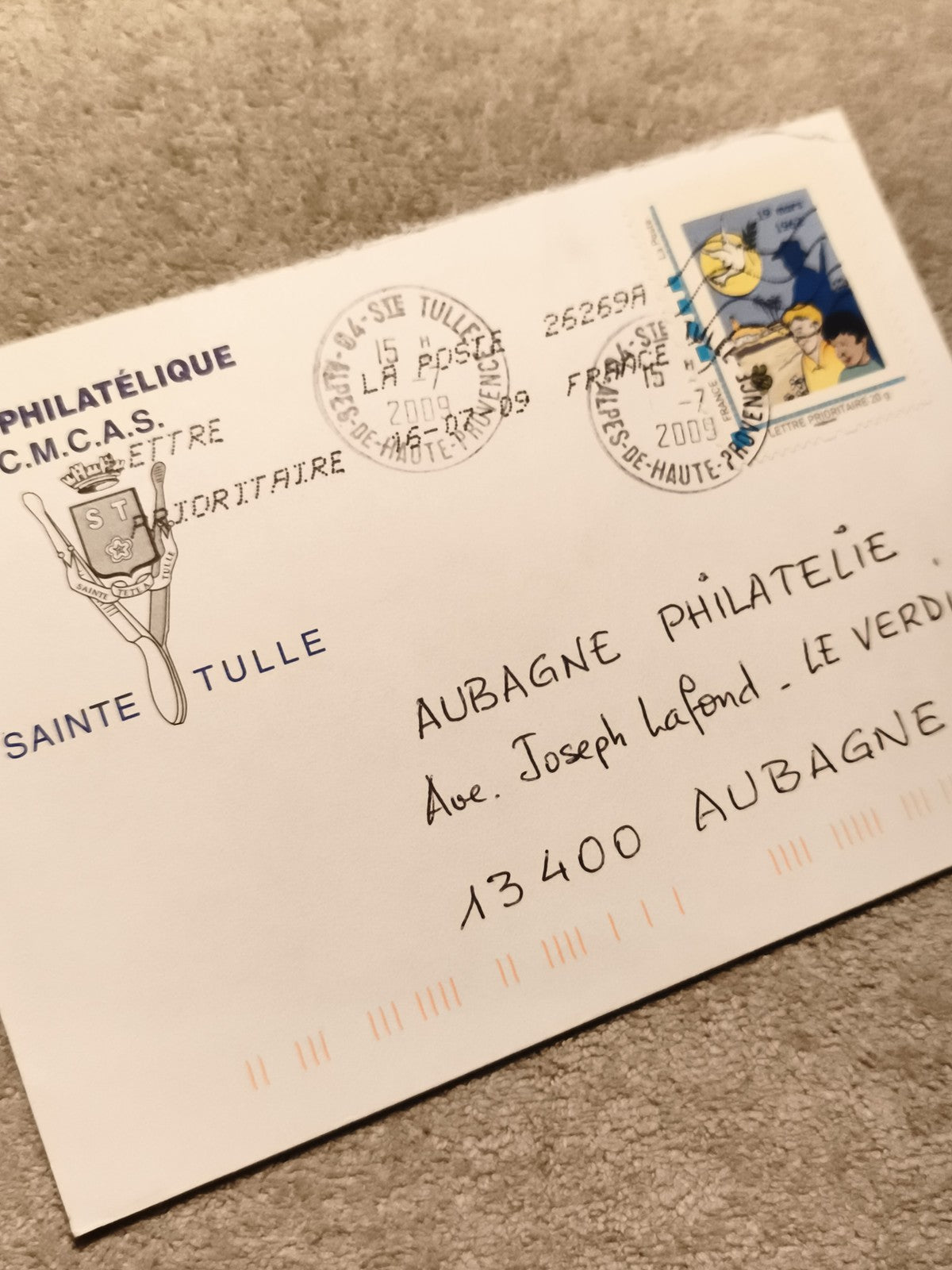 Lettre philatélique oblitérée 2009 Sainte-Tulle timbre La Poste thème jeunesse