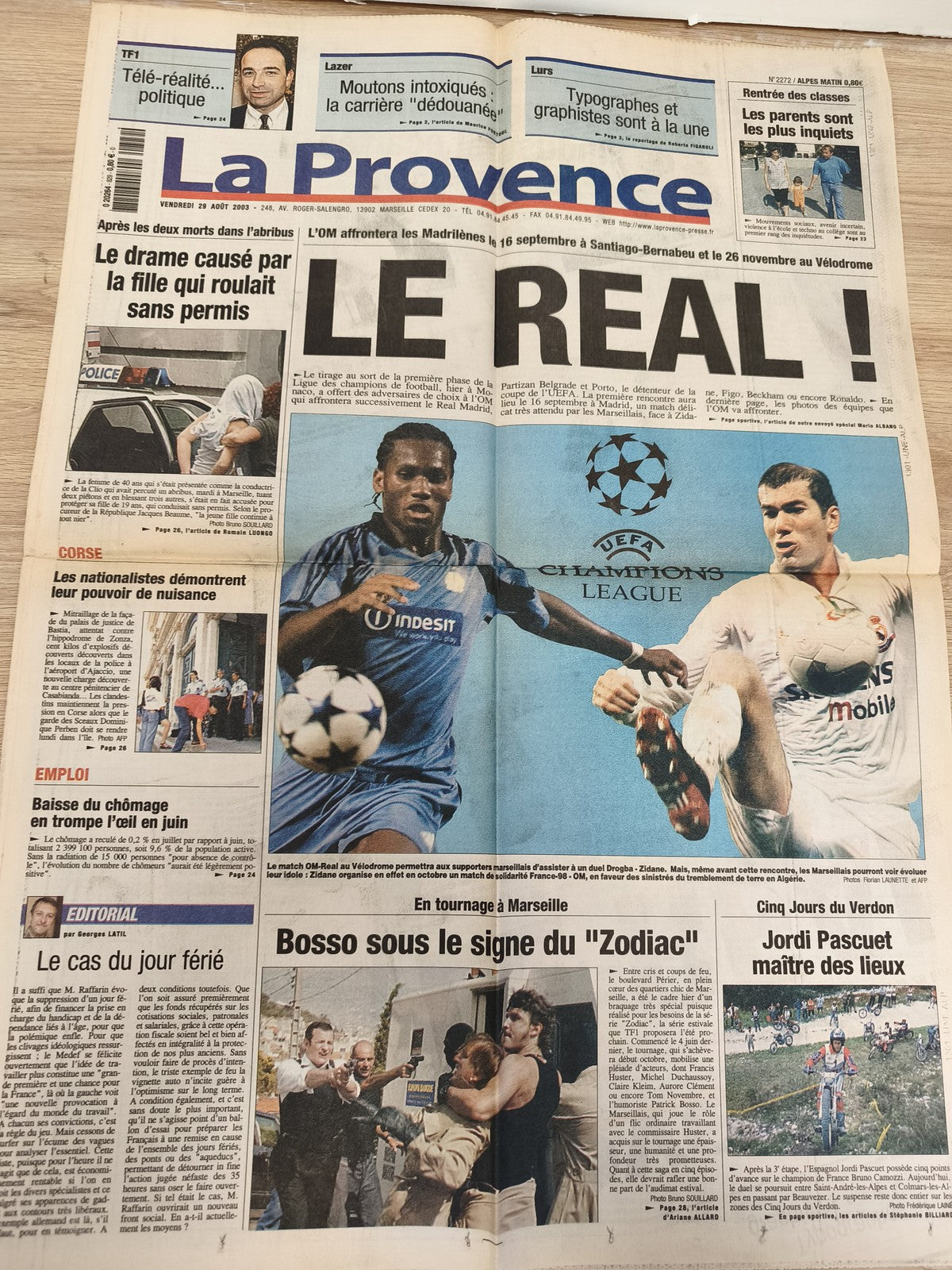 Ancien journal La Provence OM Real Madrid Ligue des Champions 2003 football
