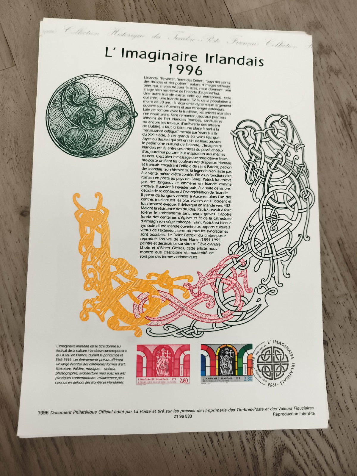 Document philatélique L’Imaginaire Irlandais 1996 France, timbres Poste, festiva