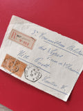 Carte postale philatélie oblitérée, cachets Nice, timbres orange, recommandée