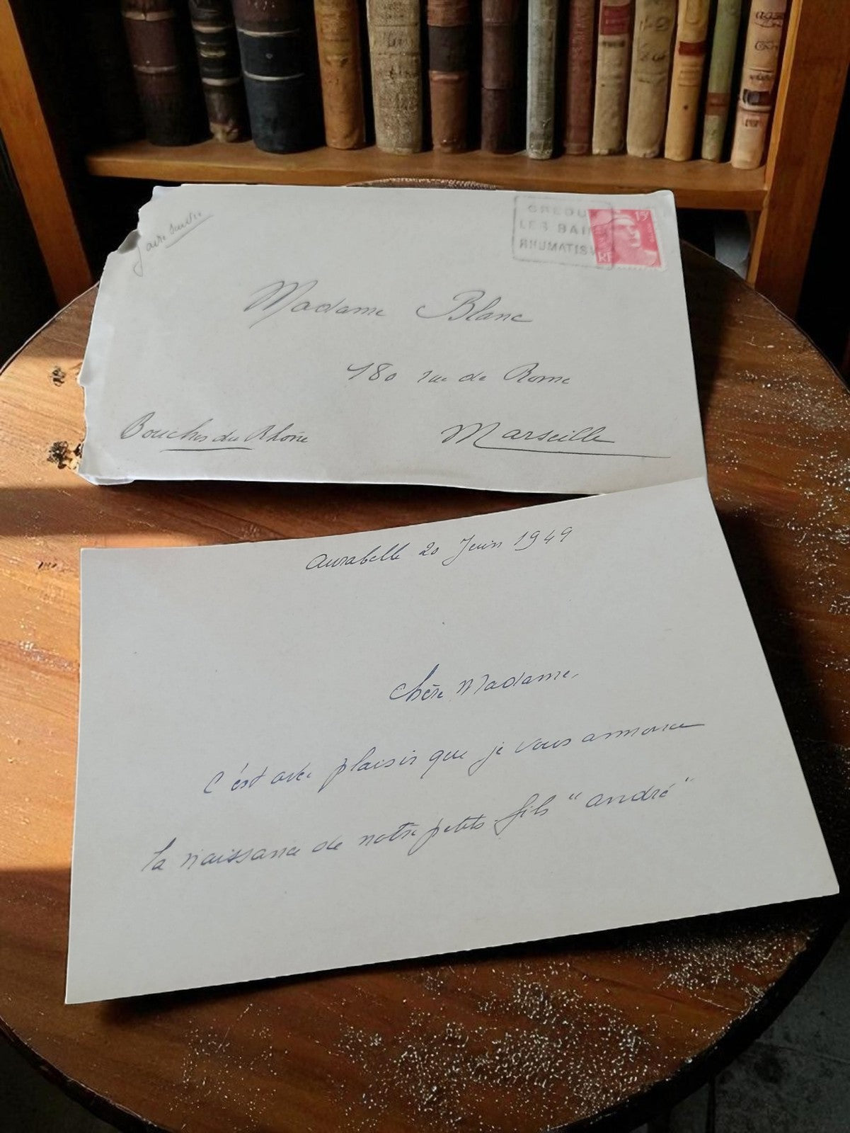 Acte de naissance ancien 1949 avec enveloppe manuscrite vintage document authent