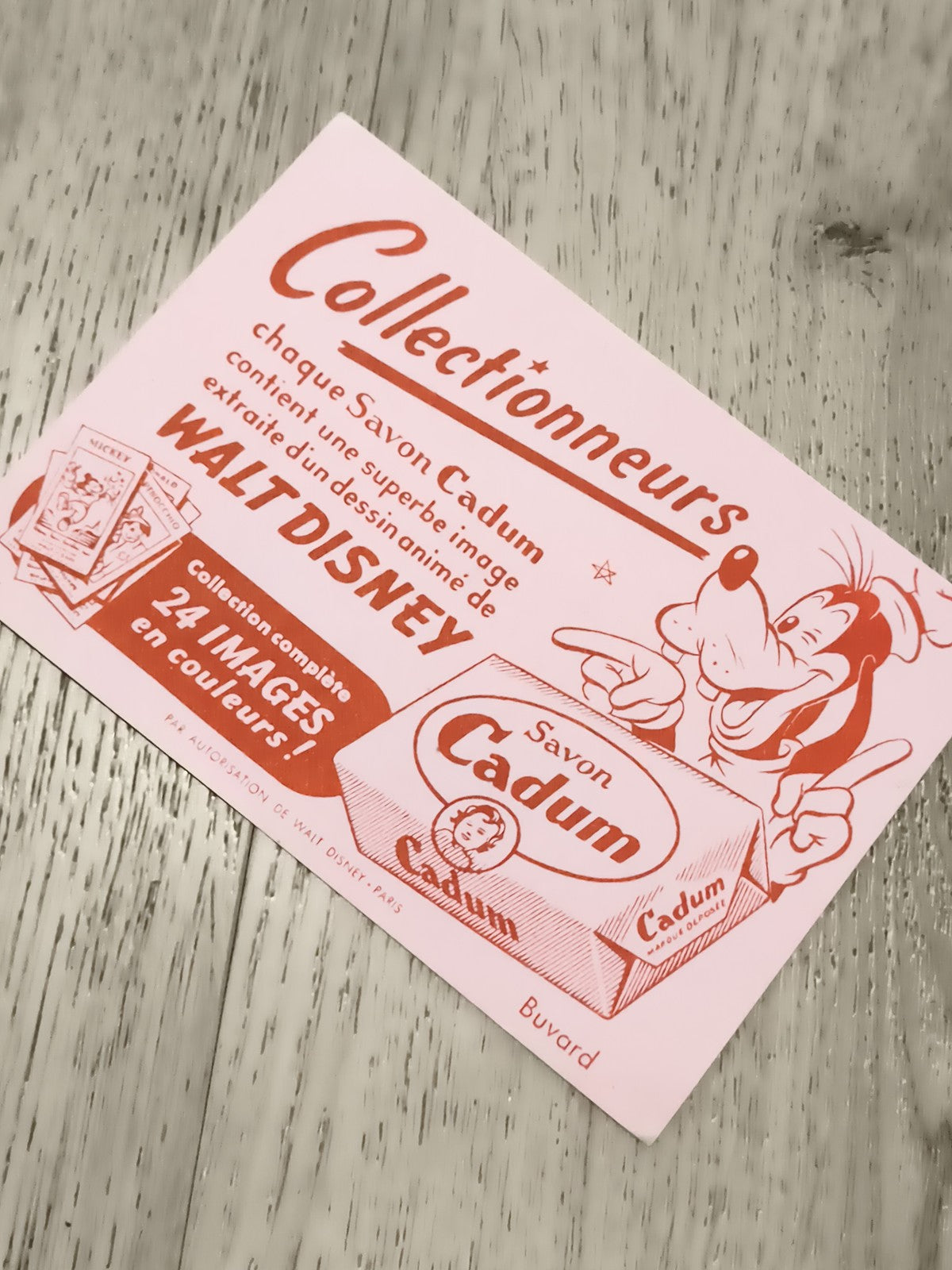 Buvard publicitaire ancien Savon Cadum Disney Goofy rose vintage réclame