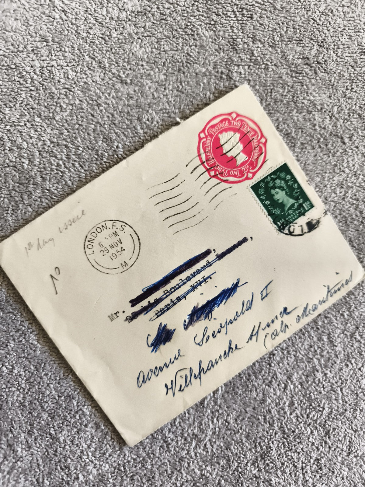 Lettre timbrée Royaume-Uni 1954 oblitération London F.S., philatélie