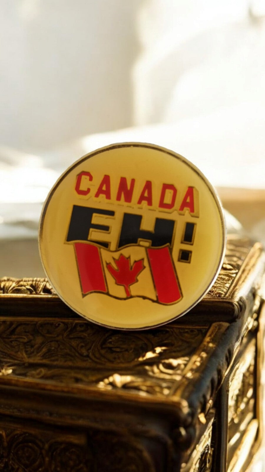 Pin's rond Canada EH! drapeau érable vintage broche rarete