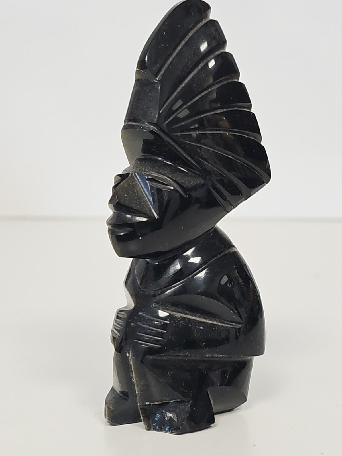 Vintage statuette obsidienne sculptée main Ancienne style Maya Aztec collection