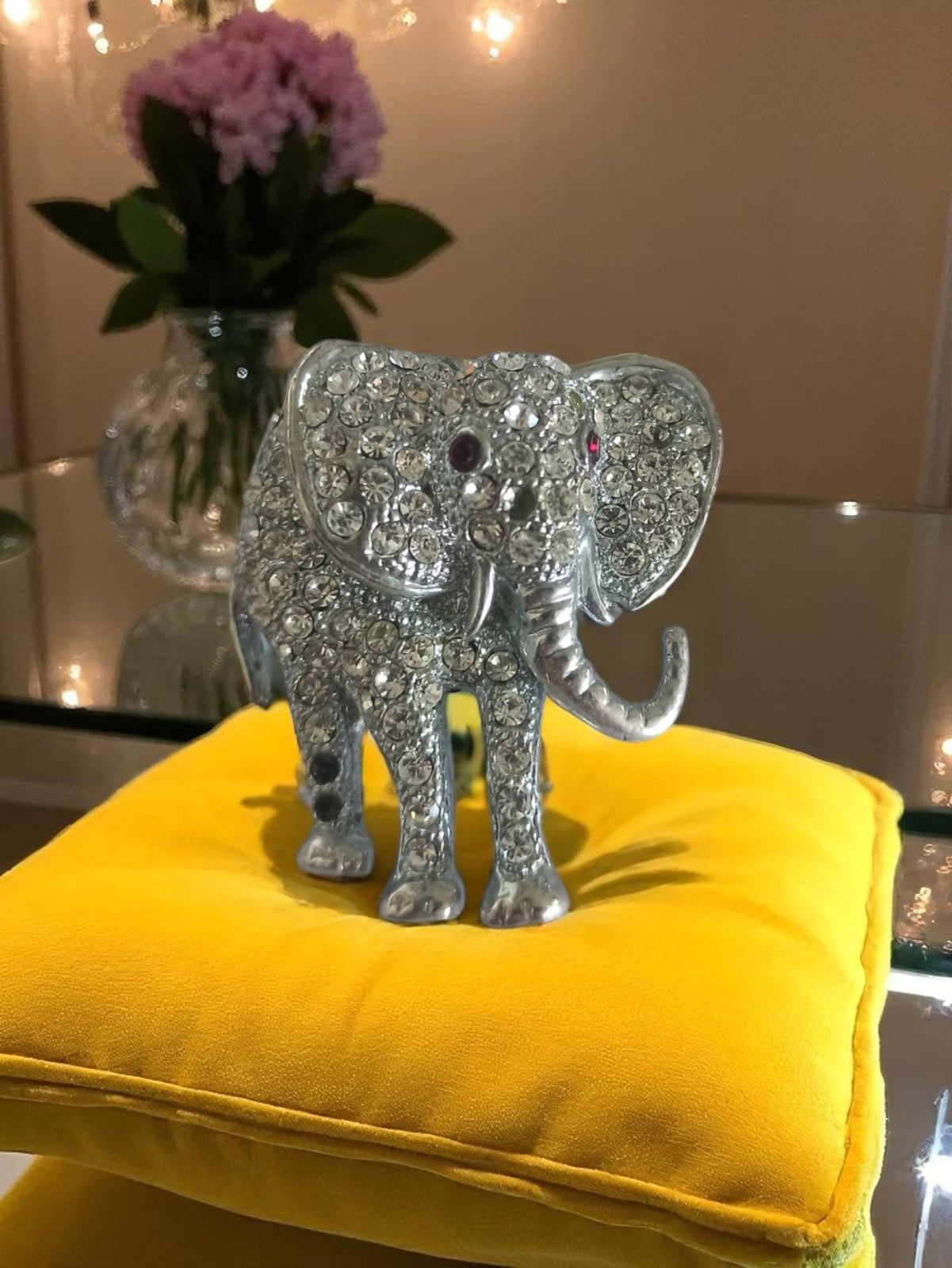 Figurine éléphant vintage strass métal argenté déco rétro animal bijou