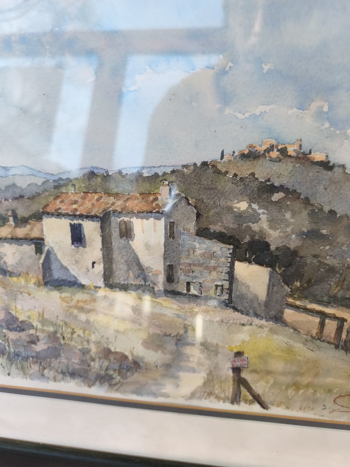 Aquarelle ancienne signée Robert Govi paysage provençal vintage grande peinture