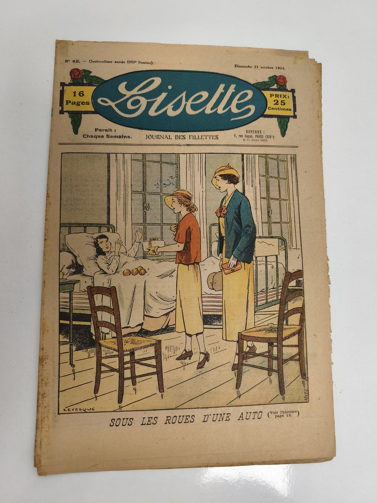 Journal ancien Lisette 1934, 16 pages, illustré, couverture couleur vintage