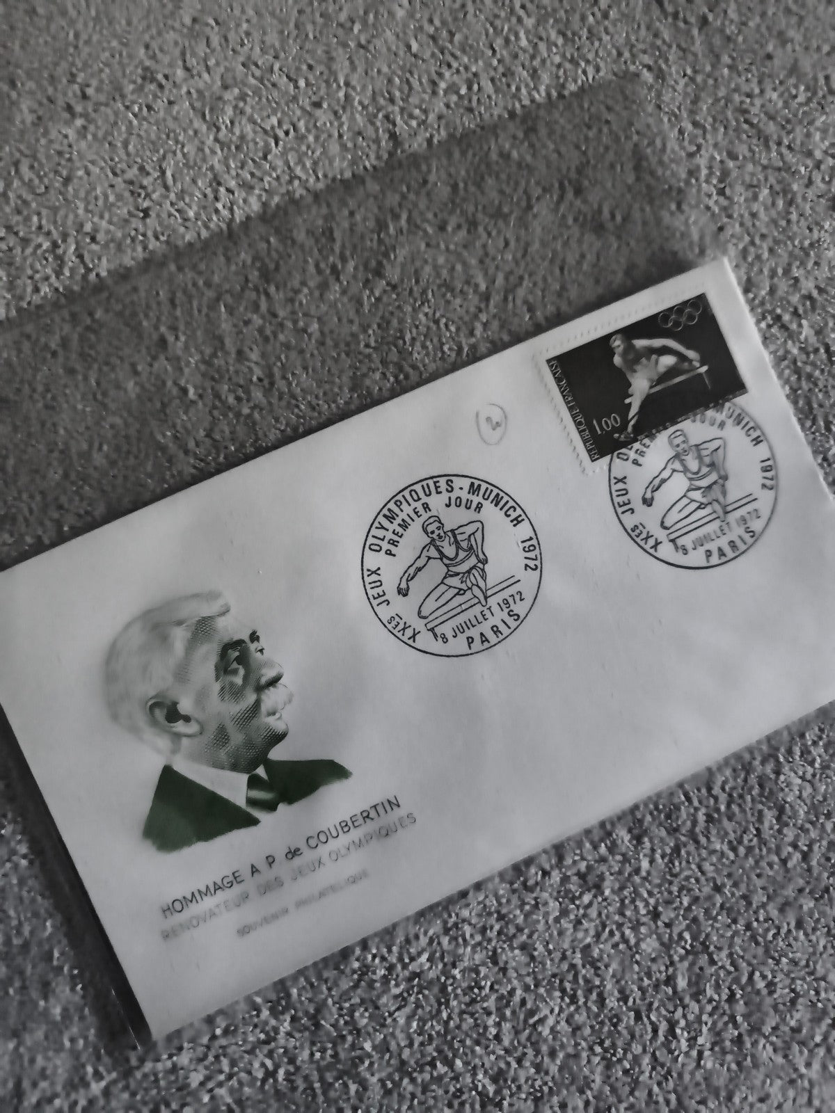Lettre premier jour Jeux Olympiques 1972 Hommage Coubertin timbre Paris philatél