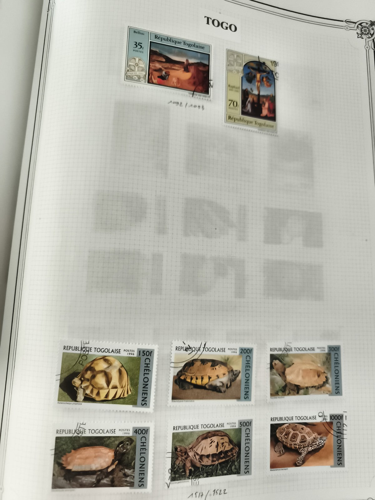 Timbres Togo République Togolaise tortues Bellini 35f 70f animaux chéloniens phi