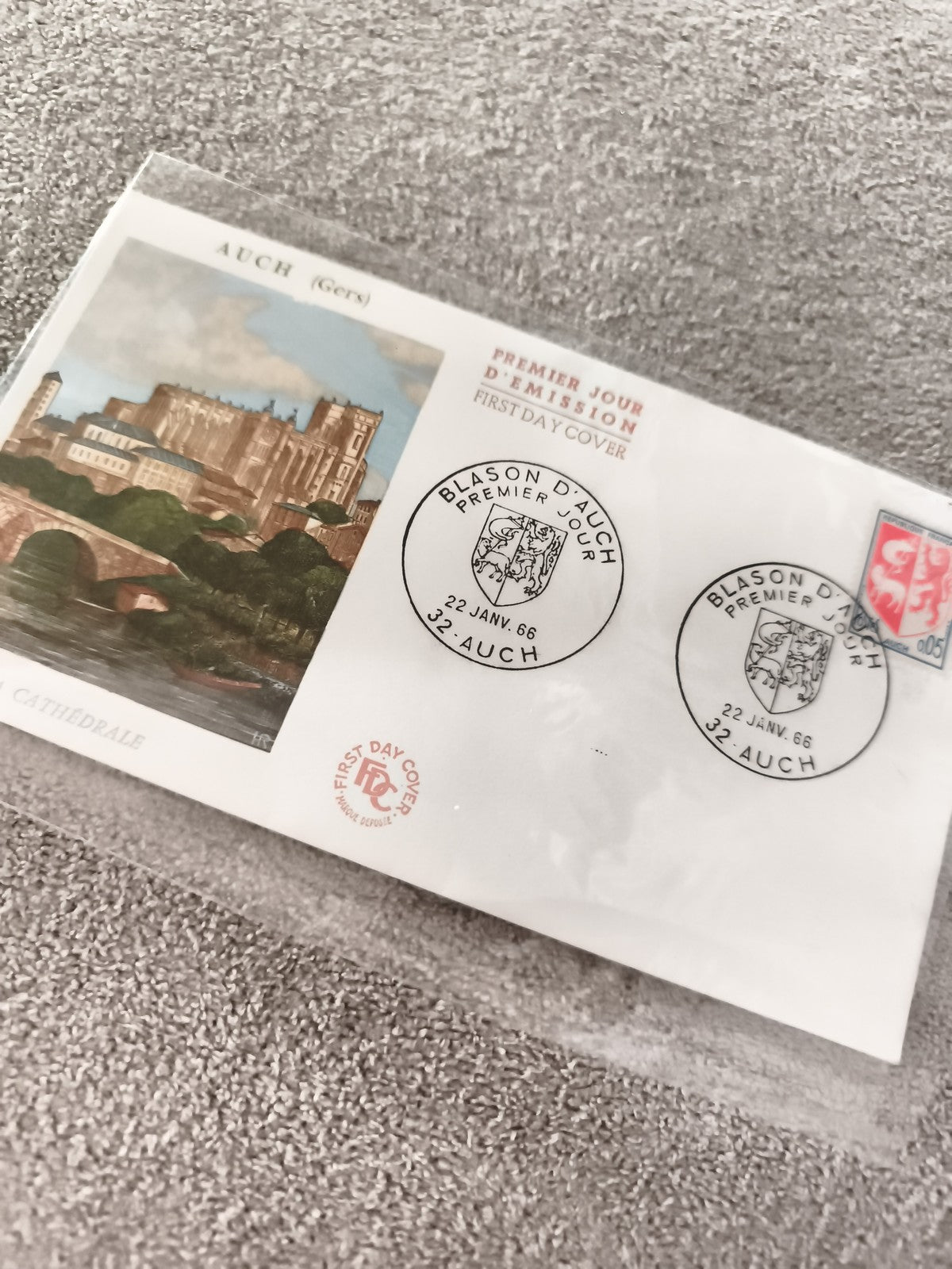 Lettre FDC Auch 1966 blason premier jour philatélie ancien cachet Gers