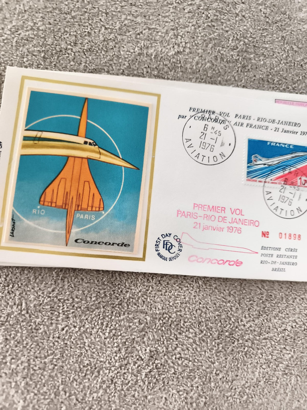 Lettre Premier Jour Concorde Paris Rio 1976 aviation ancien philatélie FDC
