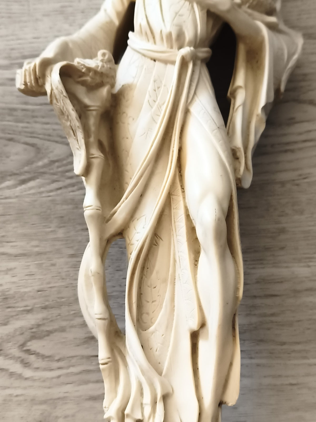 Statue vintage asiatique en résine, sage chinois, socle noir, grande figurine dé