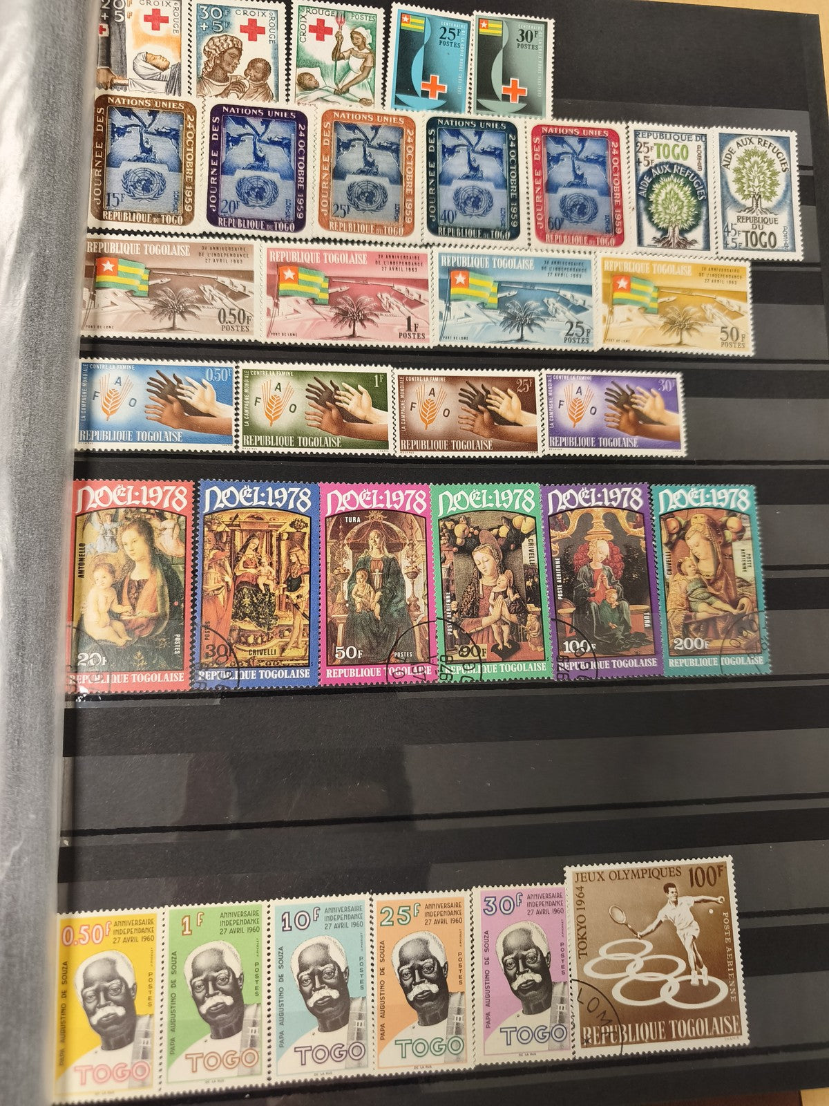 Lot de timbres philatélie Togo et Suisse, motifs variés, couleurs vives