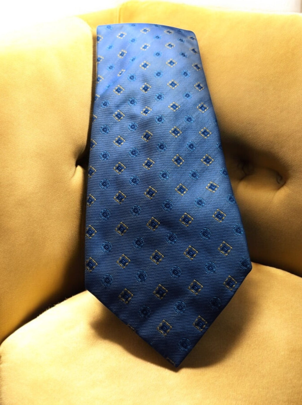 Cravate vintage Carabetta bleu motif géométrique rétro élégante homme