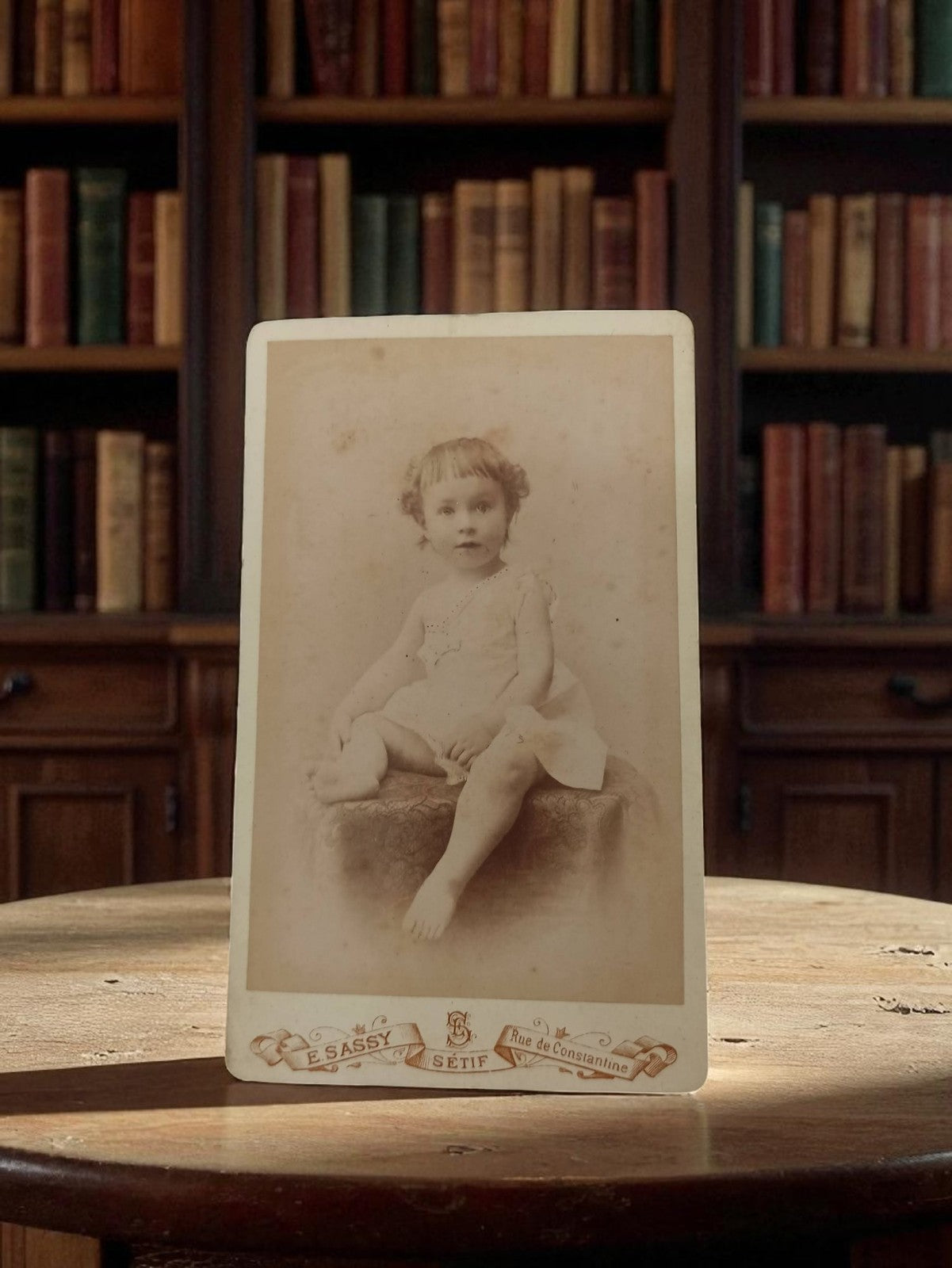 Photographie ancienne enfant E. Sassy Sétif cabinet de curiosités rétro