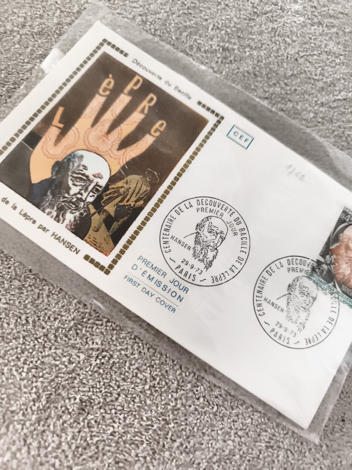Lettre Premier Jour CEF Lepre Hansen 1973 cachet Paris philatélie ancien FDC
