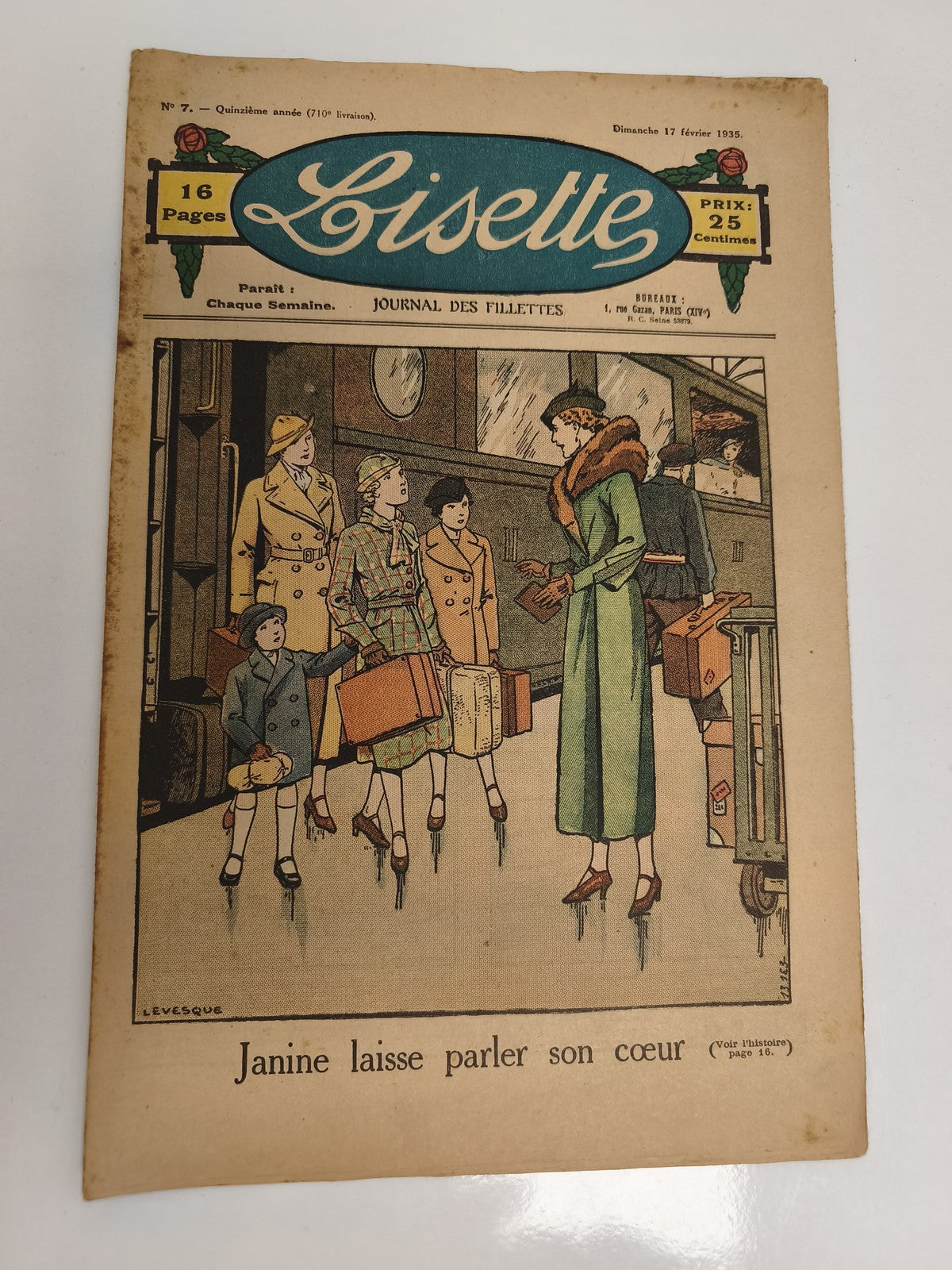 Ancien journal Lisette 1935, Journal des fillettes, couverture illustrée vintage