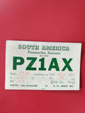 Carte radio QSL PZ1AX Surinam South America, impression verte, d?occasion