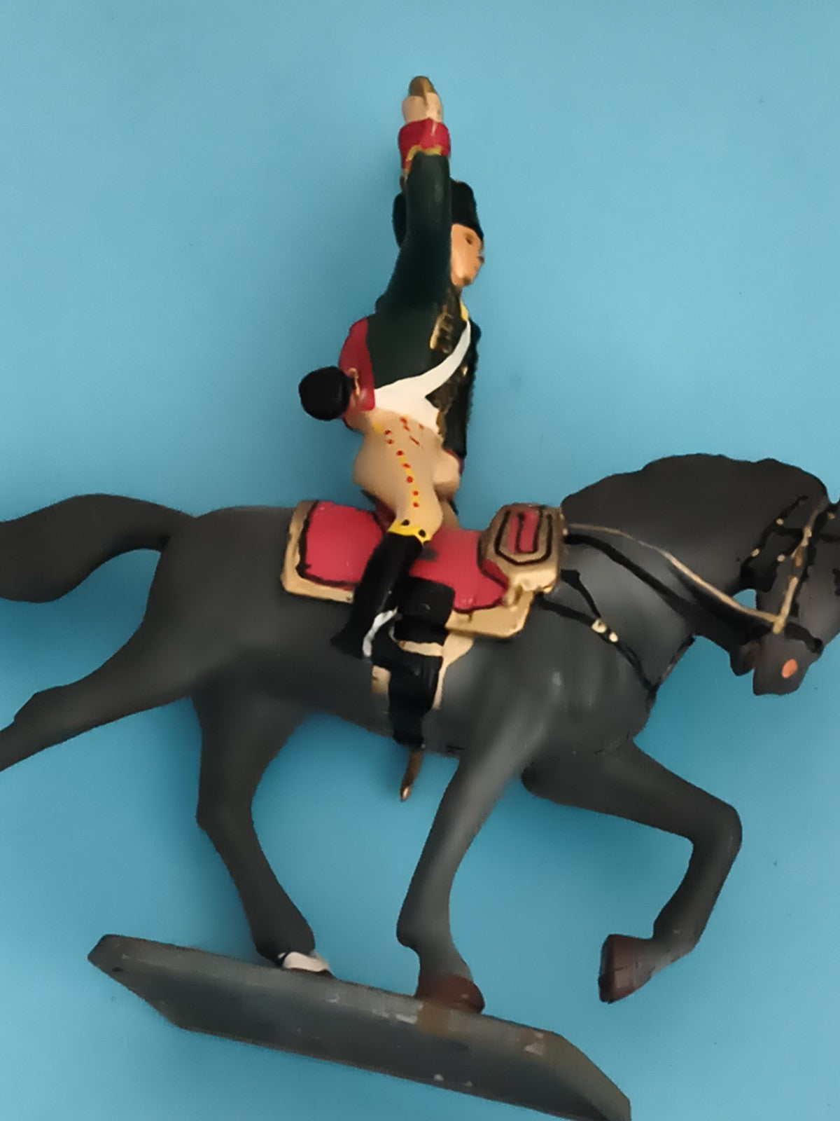 Figurine cavalier ancien en plomb, soldat Napoléon, cheval gris, peinture main