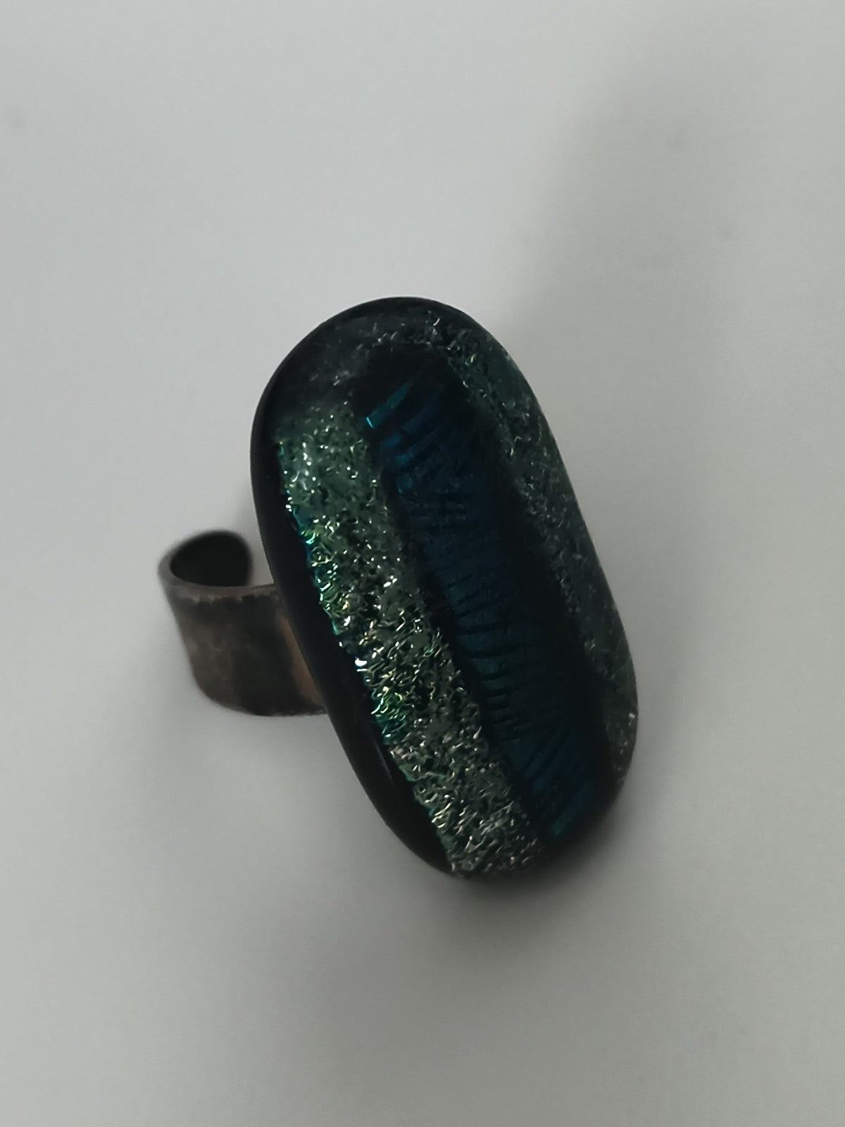 Bague vintage femme ajustable cabochon vert bleu style années 70 taille 55
