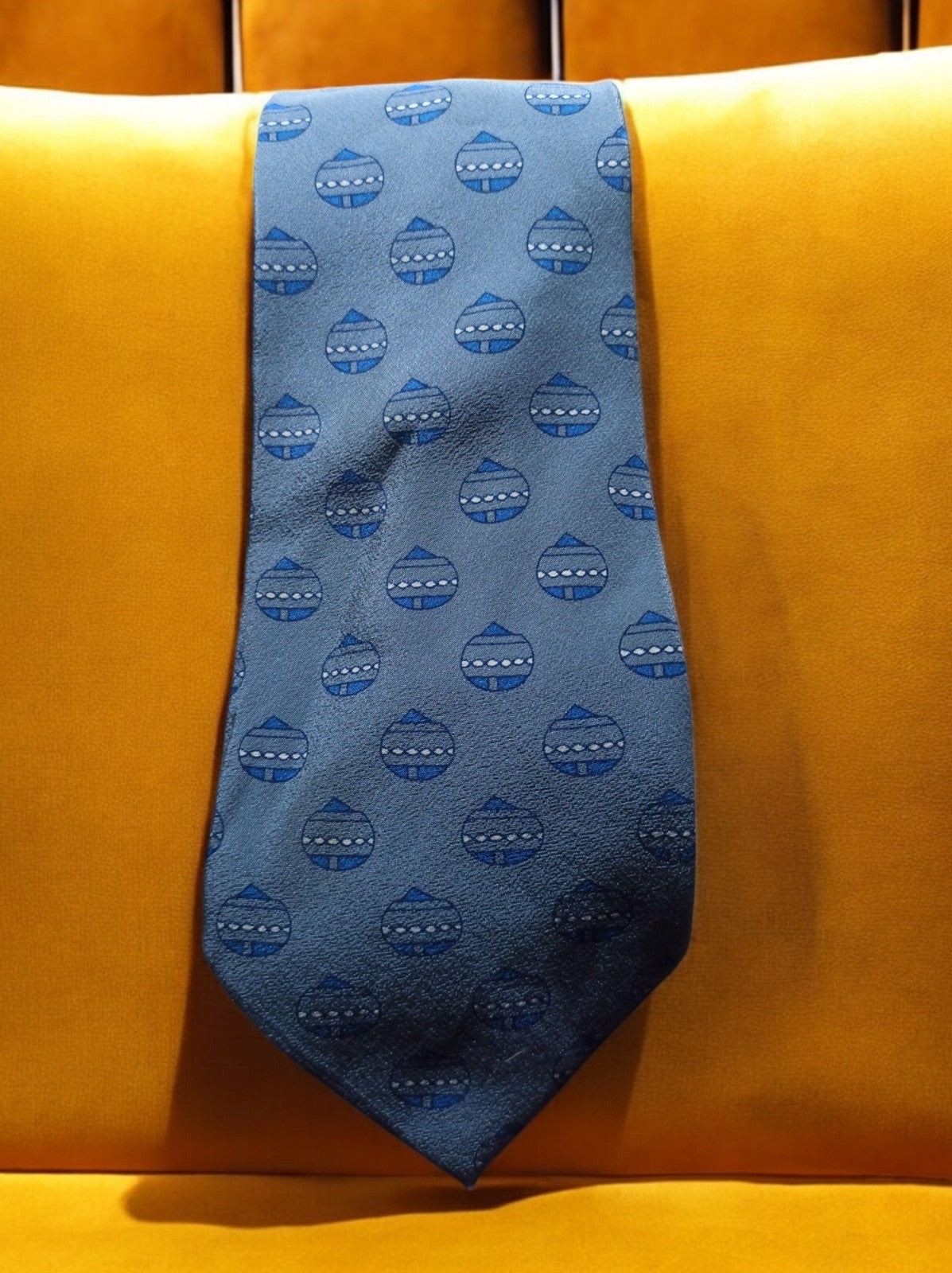 Cravate vintage Soie bleu motif géométrique élégant homme rétro
