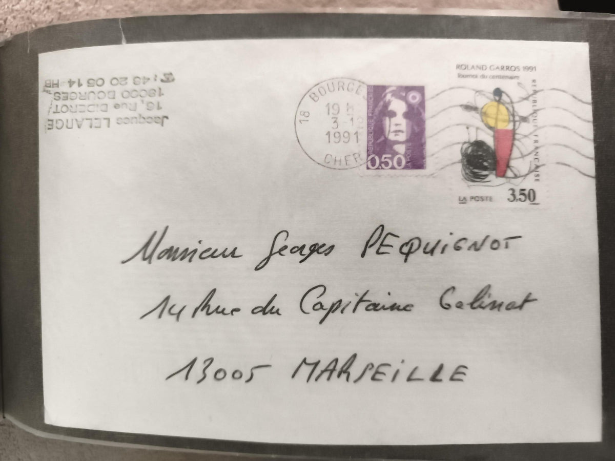 Lettre oblitérée 1991 Roland Garros Marianne timbres France philatélie