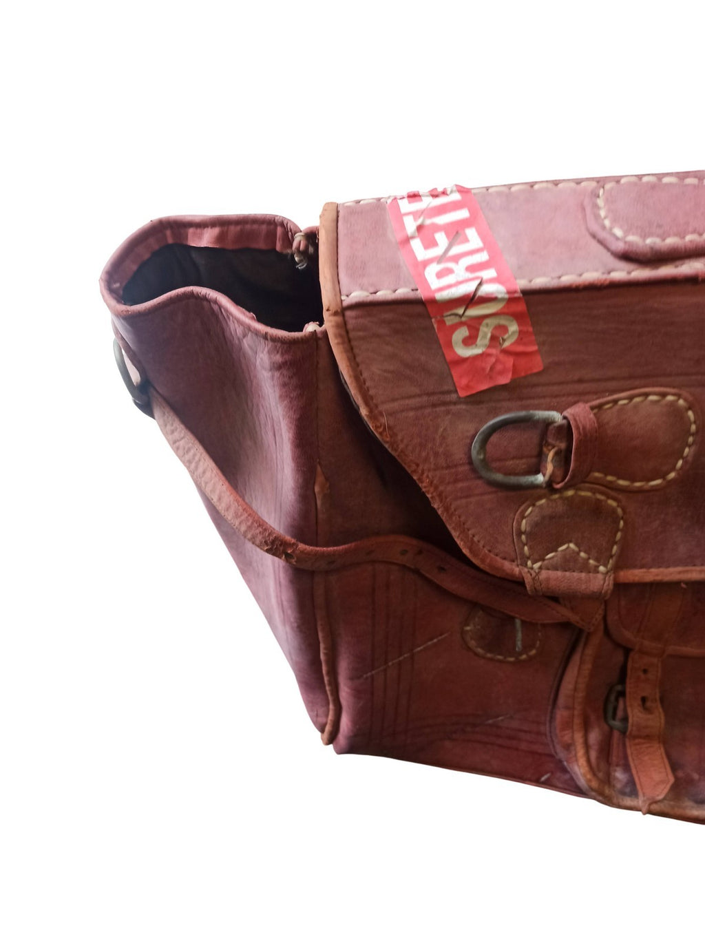 Cartable ancien cuir marron grand format sac vintage rétro scolaire